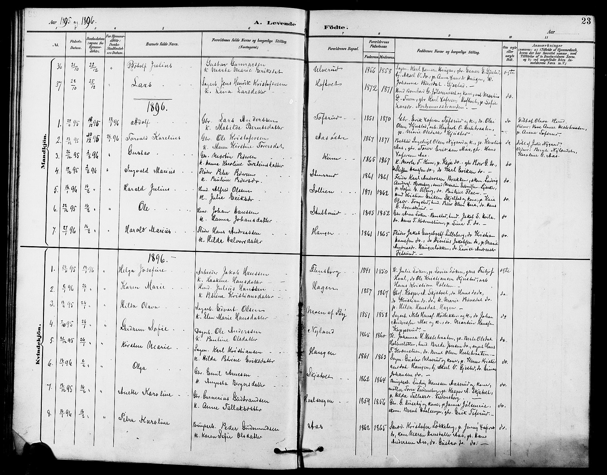 Fet prestekontor Kirkebøker, AV/SAO-A-10370a/G/Ga/L0007: Klokkerbok nr. I 7, 1892-1906, s. 23