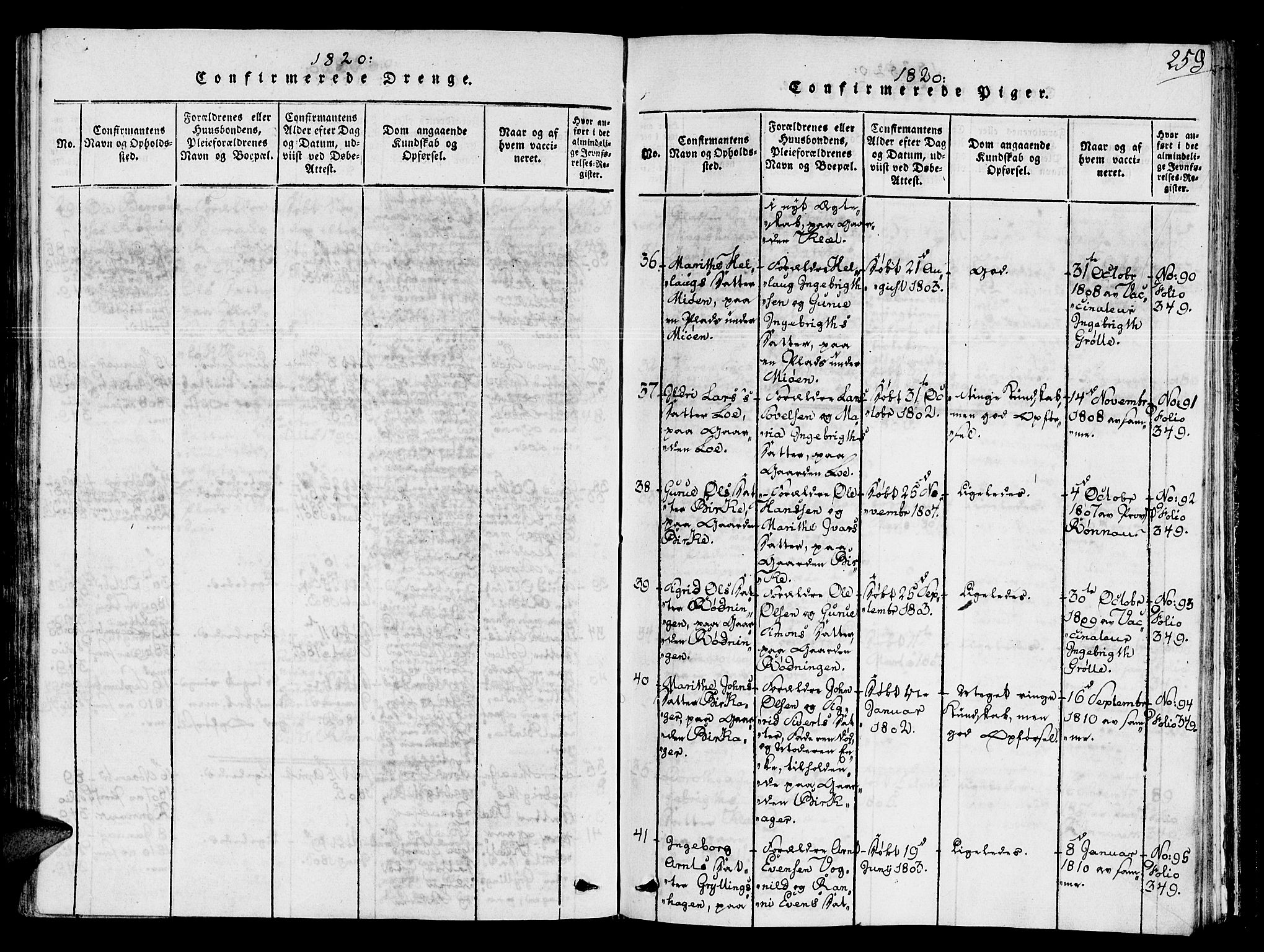 Ministerialprotokoller, klokkerbøker og fødselsregistre - Sør-Trøndelag, SAT/A-1456/678/L0895: Ministerialbok nr. 678A05 /1, 1816-1821, s. 259