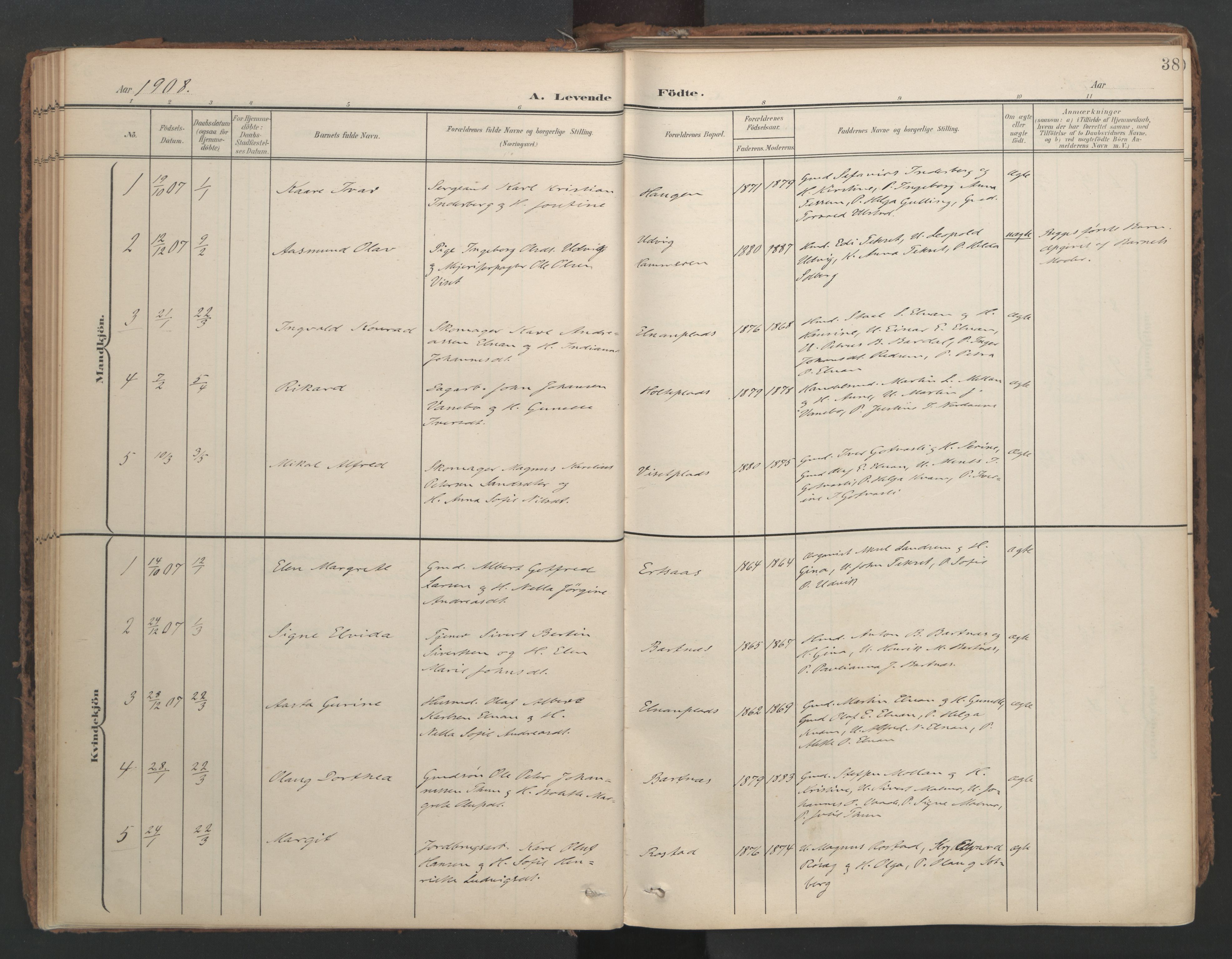 Ministerialprotokoller, klokkerbøker og fødselsregistre - Nord-Trøndelag, AV/SAT-A-1458/741/L0397: Ministerialbok nr. 741A11, 1901-1911, s. 38