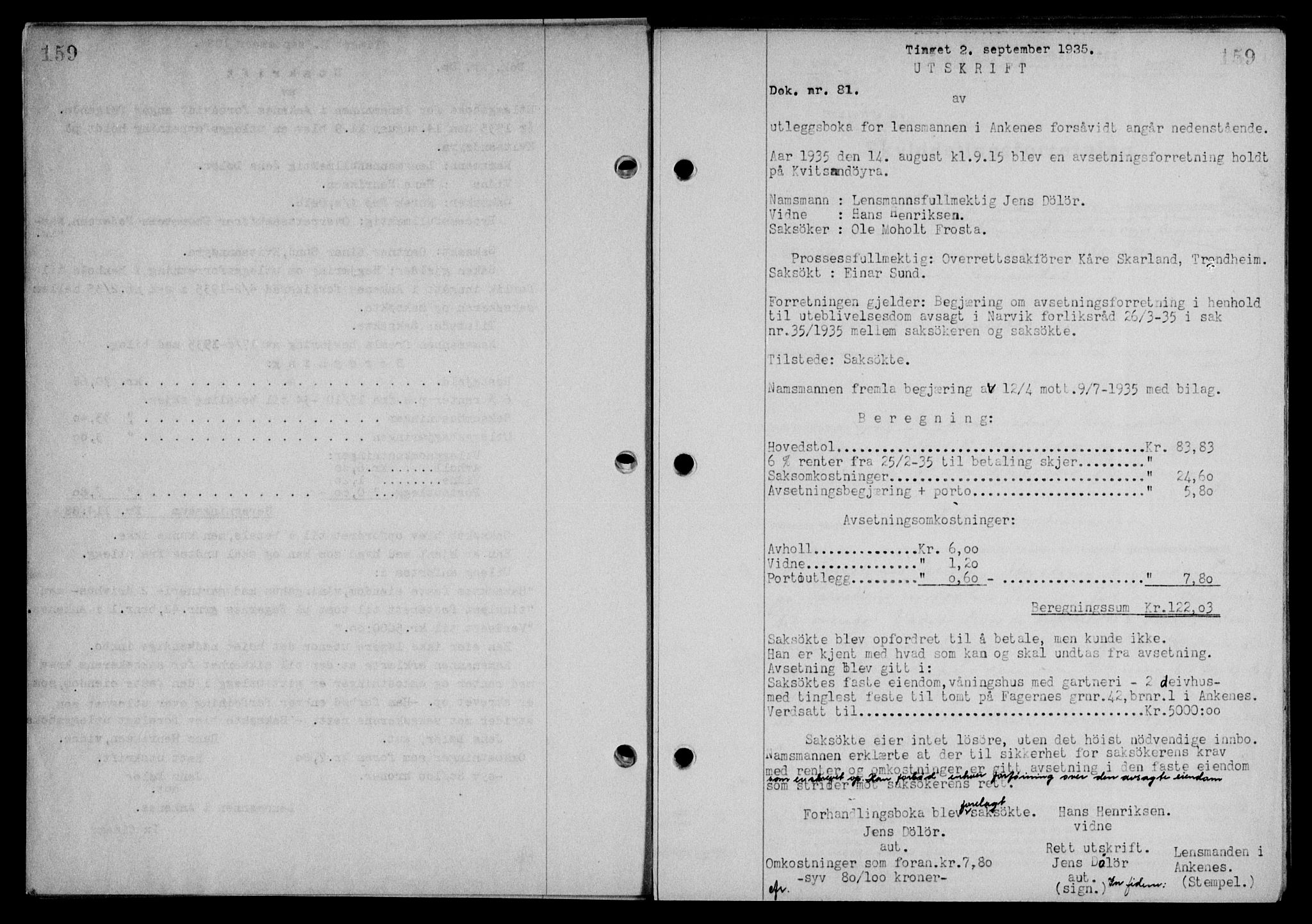 Steigen og Ofoten sorenskriveri, SAT/A-0030/1/2/2C/L0026: Pantebok nr. 30, 1935-1936, Tingl.dato: 02.09.1935