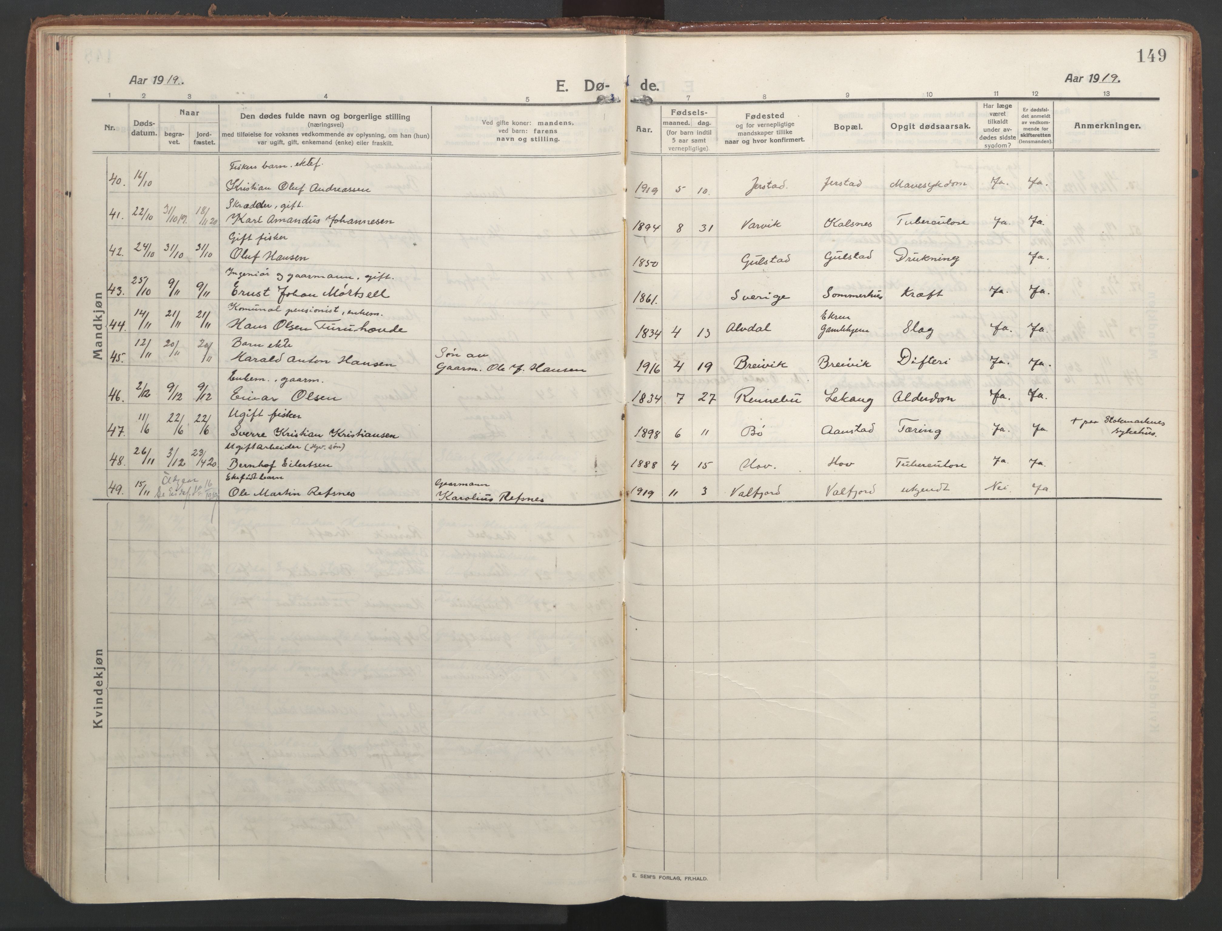 Ministerialprotokoller, klokkerbøker og fødselsregistre - Nordland, AV/SAT-A-1459/888/L1251: Ministerialbok nr. 888A17, 1913-1925, s. 149