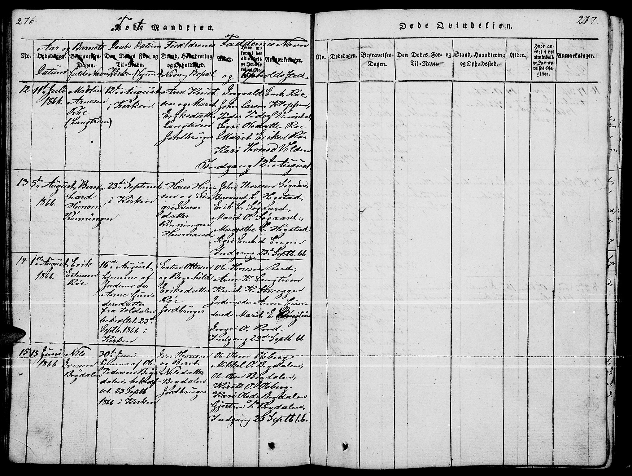 Tynset prestekontor, AV/SAH-PREST-058/H/Ha/Hab/L0004: Klokkerbok nr. 4, 1814-1879, s. 276-277