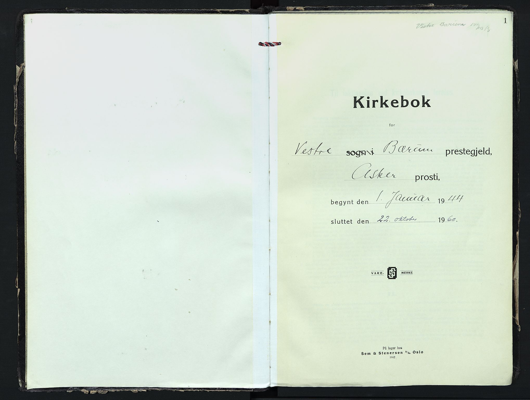 Vestre Bærum prestekontor Kirkebøker, AV/SAO-A-10209a/F/Fa/L0007: Ministerialbok nr. 7, 1944-1960, s. 1