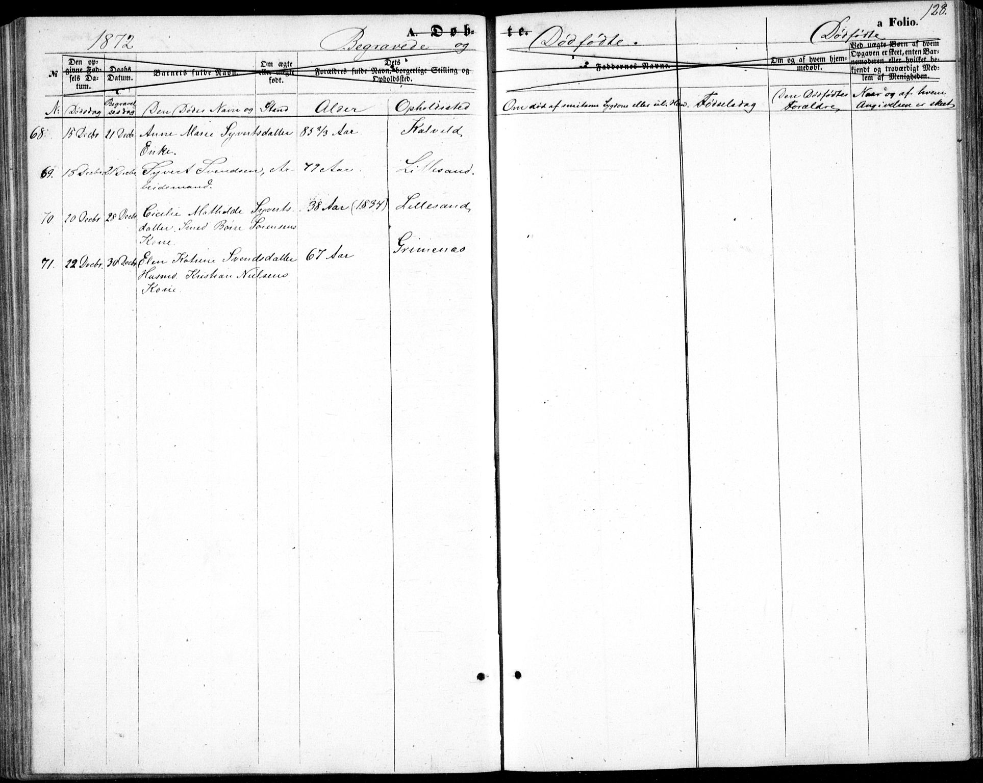 Vestre Moland sokneprestkontor, AV/SAK-1111-0046/F/Fb/Fbb/L0004: Klokkerbok nr. B 4, 1861-1872, s. 128