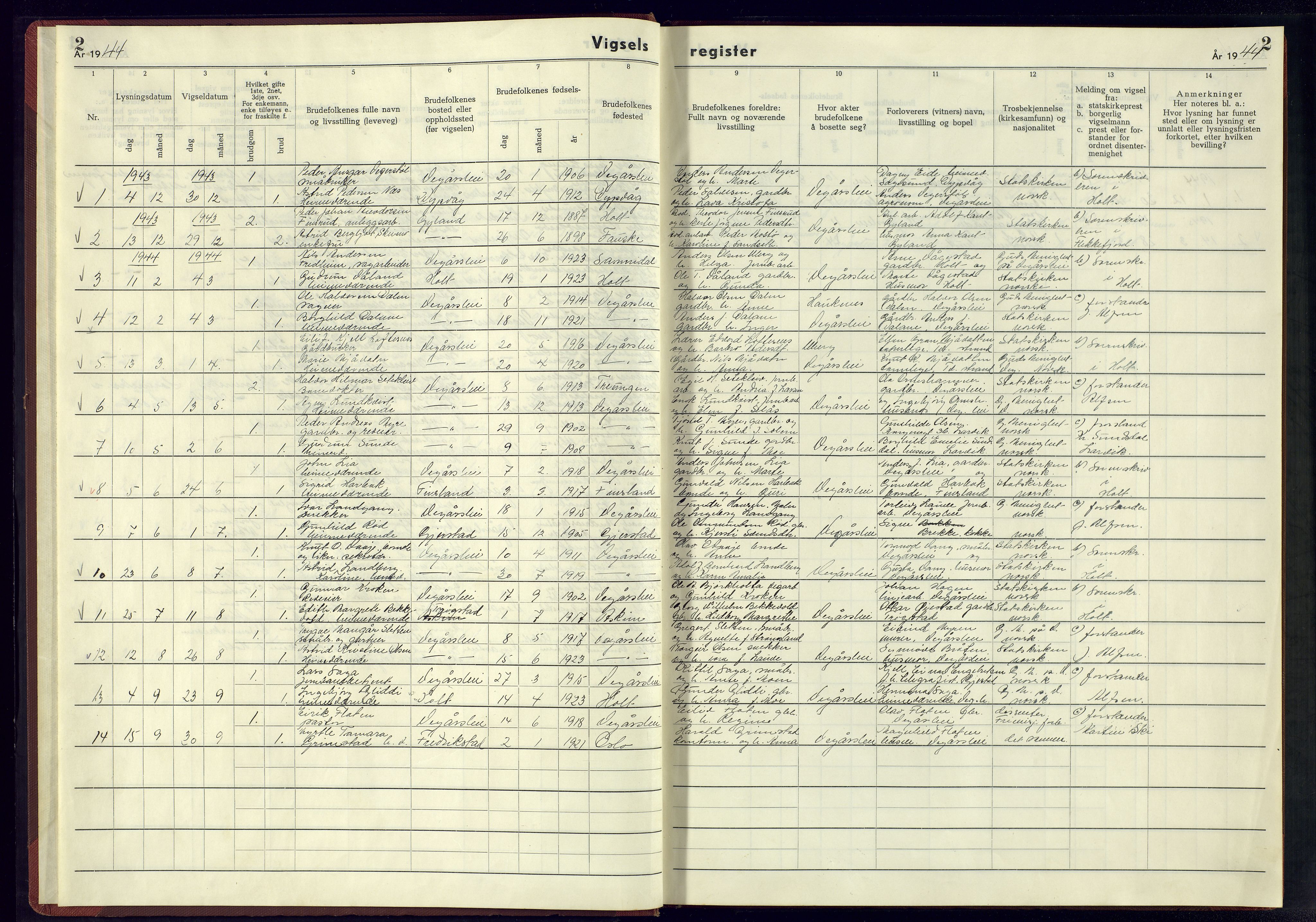 Gjerstad sokneprestkontor, AV/SAK-1111-0014/J/Je/L0004: Vigselsregister nr. A-VI-6, 1942-1945, s. 2