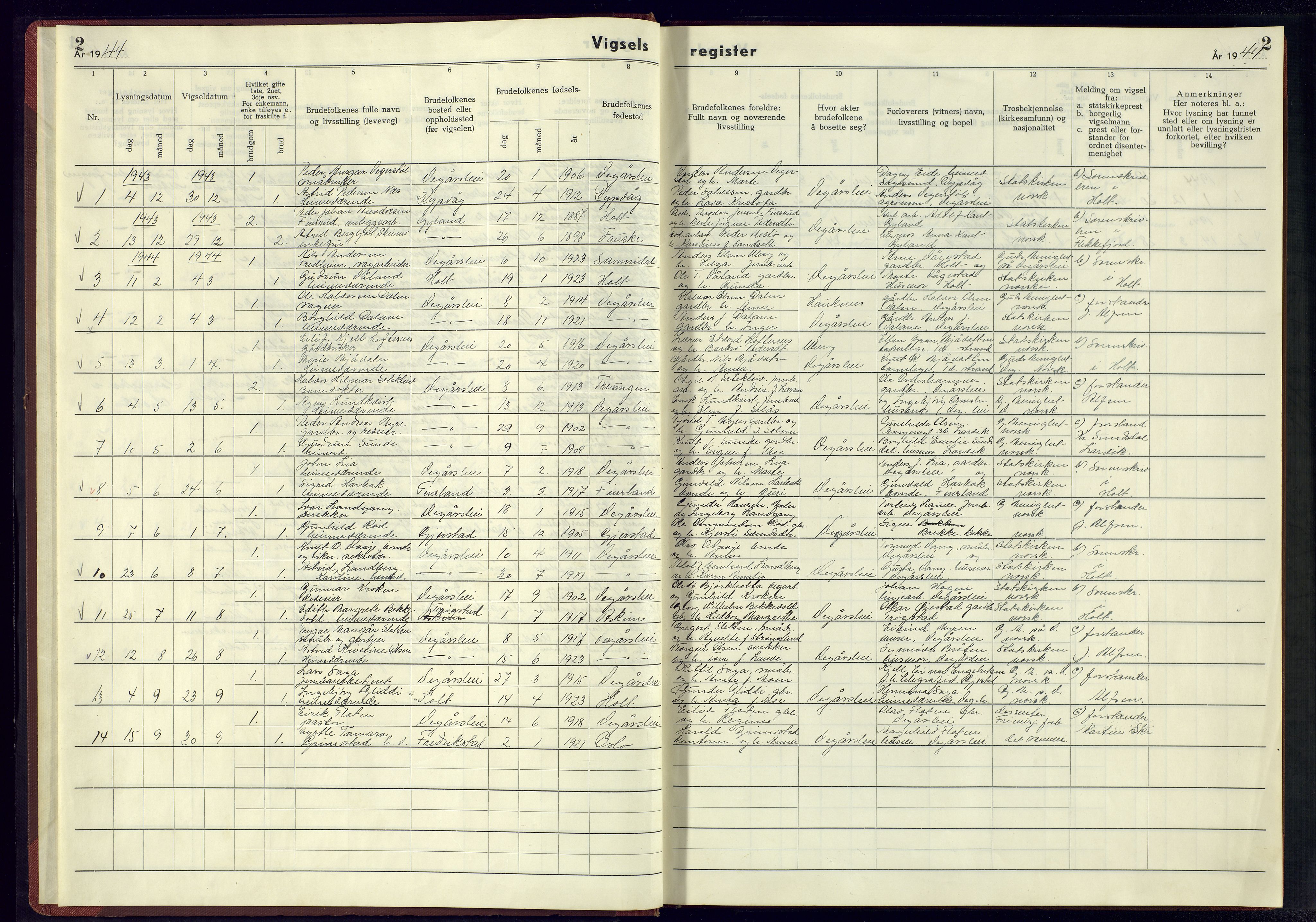 Gjerstad sokneprestkontor, SAK/1111-0014/J/Je/L0004: Vigselsregister nr. A-VI-6, 1942-1945, s. 2