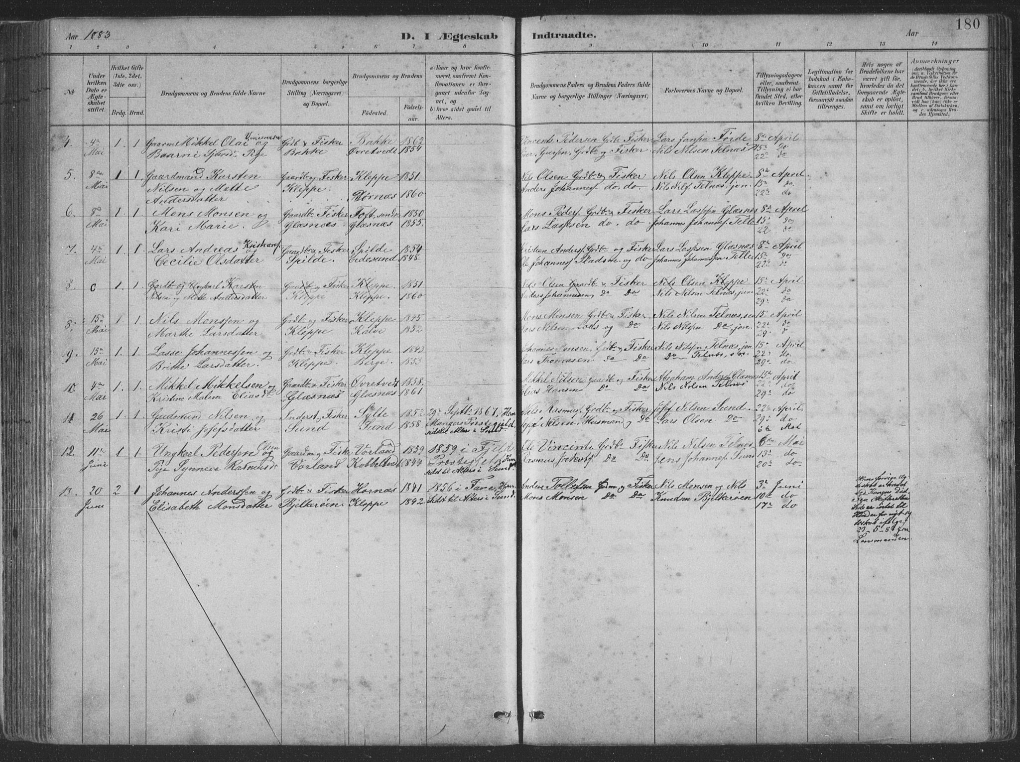 Sund sokneprestembete, AV/SAB-A-99930: Klokkerbok nr. B 3, 1882-1911, s. 180