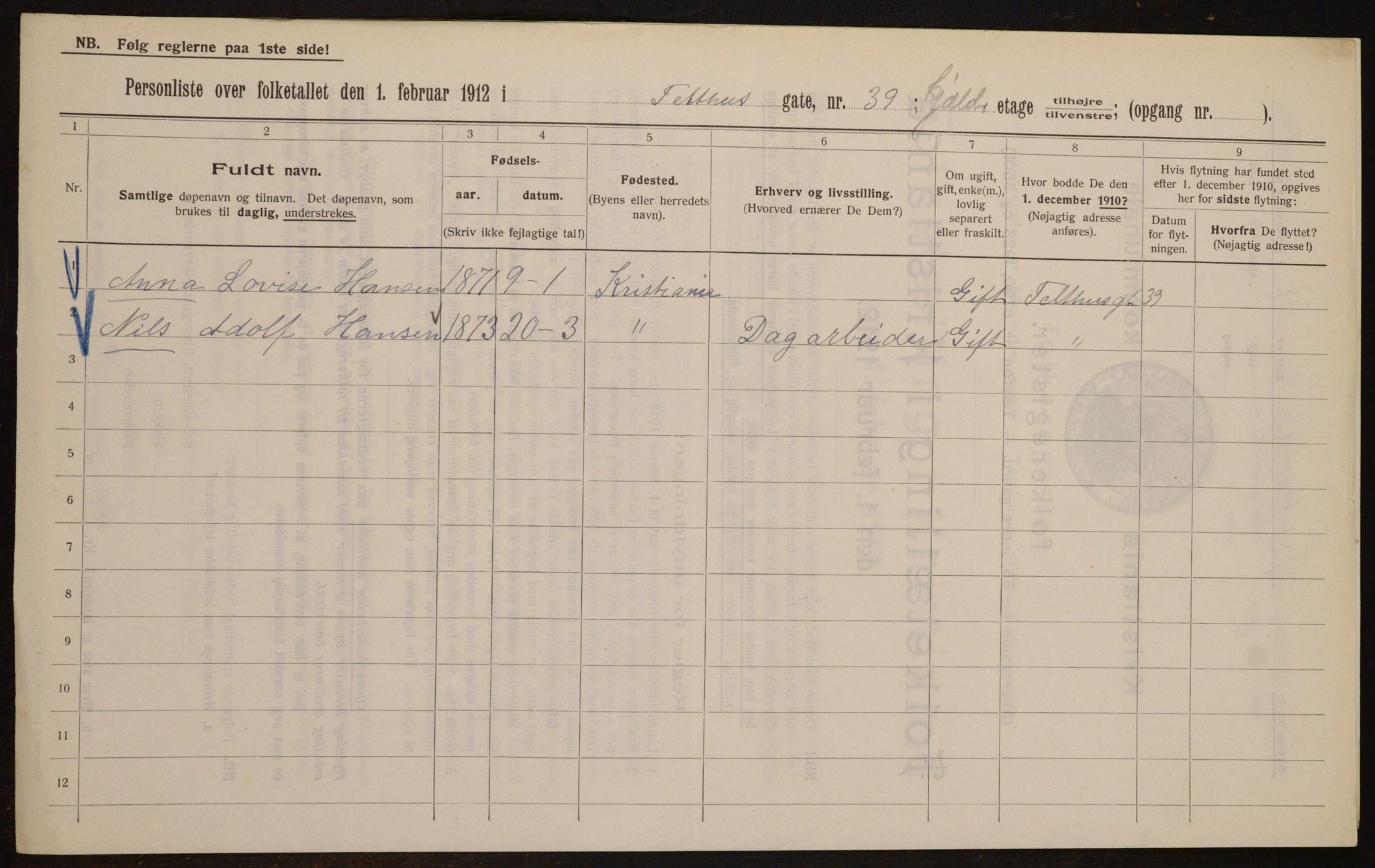 OBA, Kommunal folketelling 1.2.1912 for Kristiania, 1912, s. 107731