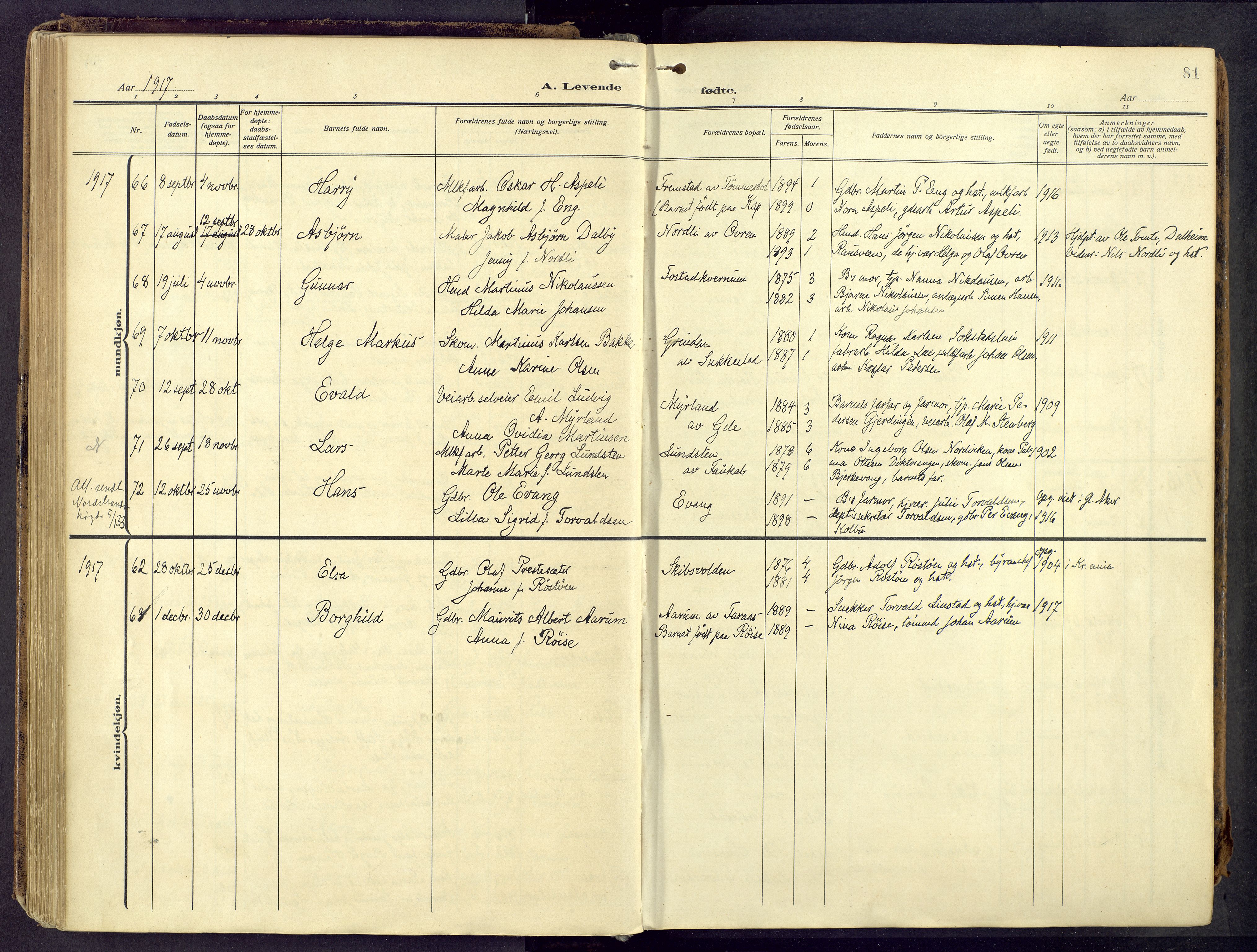 Østre Toten prestekontor, AV/SAH-PREST-104/H/Ha/Haa/L0010: Ministerialbok nr. 10, 1910-1920, s. 81