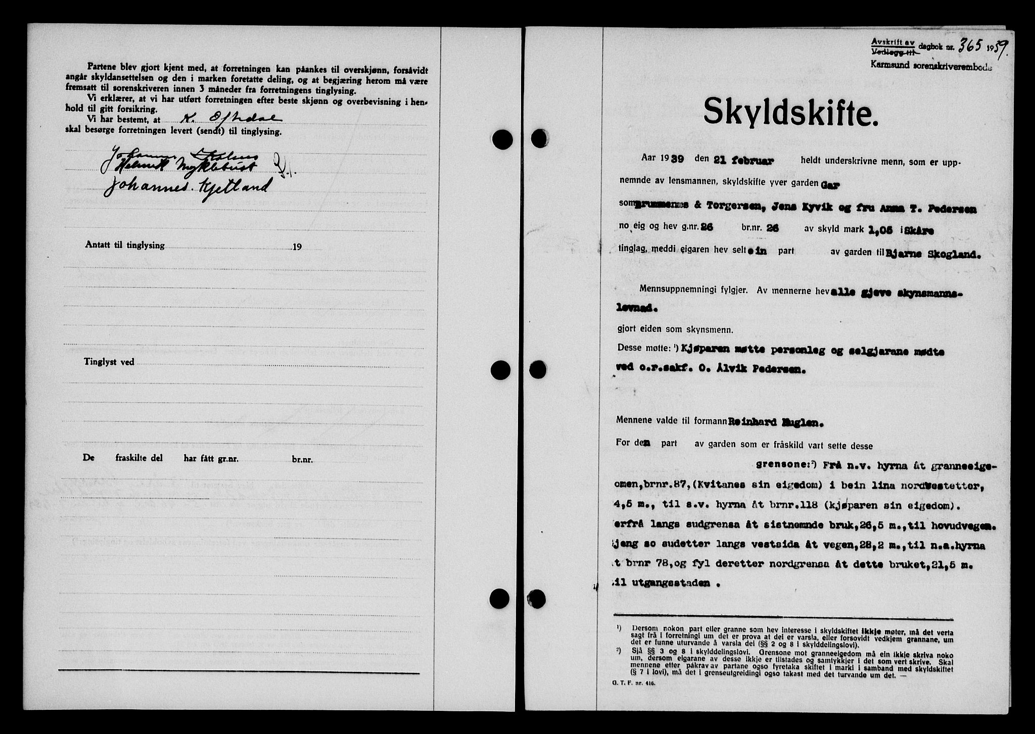 Karmsund sorenskriveri, SAST/A-100311/01/II/IIB/L0070: Pantebok nr. 51A, 1938-1939, Dagboknr: 365/1939