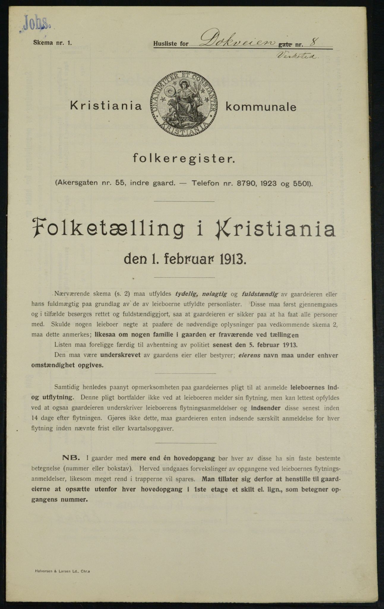 OBA, Kommunal folketelling 1.2.1913 for Kristiania, 1913, s. 15913