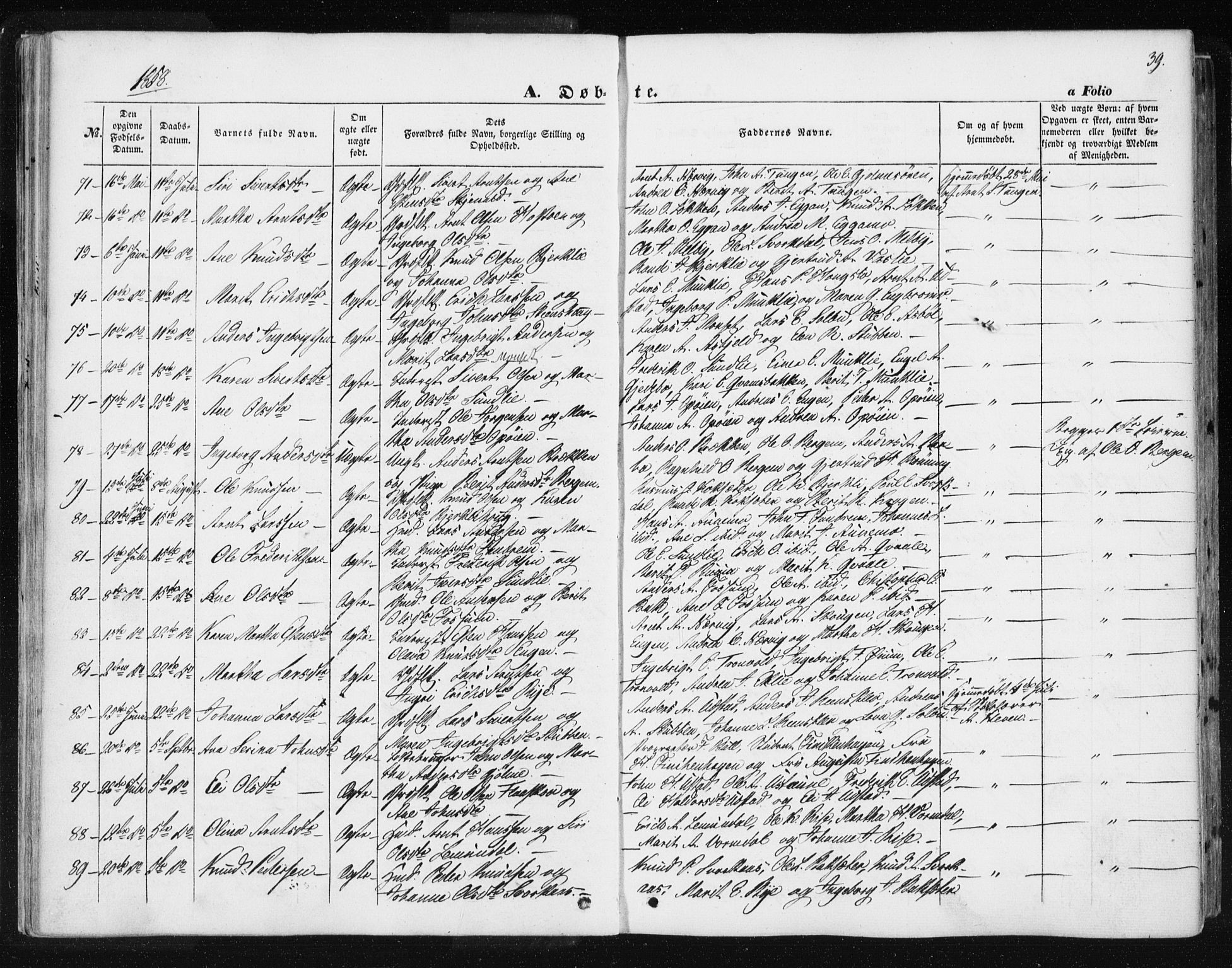 Ministerialprotokoller, klokkerbøker og fødselsregistre - Sør-Trøndelag, AV/SAT-A-1456/668/L0806: Ministerialbok nr. 668A06, 1854-1869, s. 39