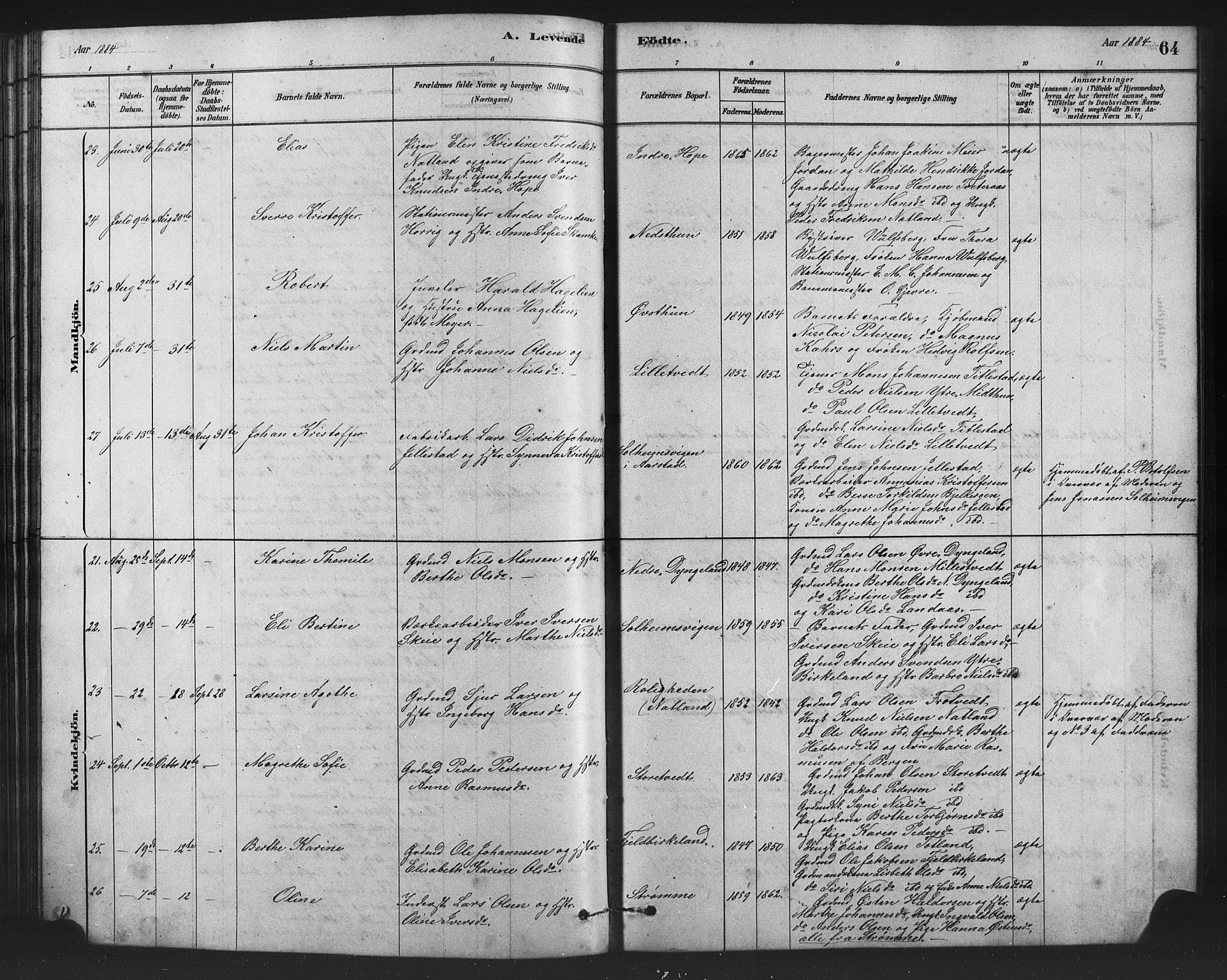 Birkeland Sokneprestembete, AV/SAB-A-74601/H/Hab: Klokkerbok nr. A 3, 1877-1887, s. 64