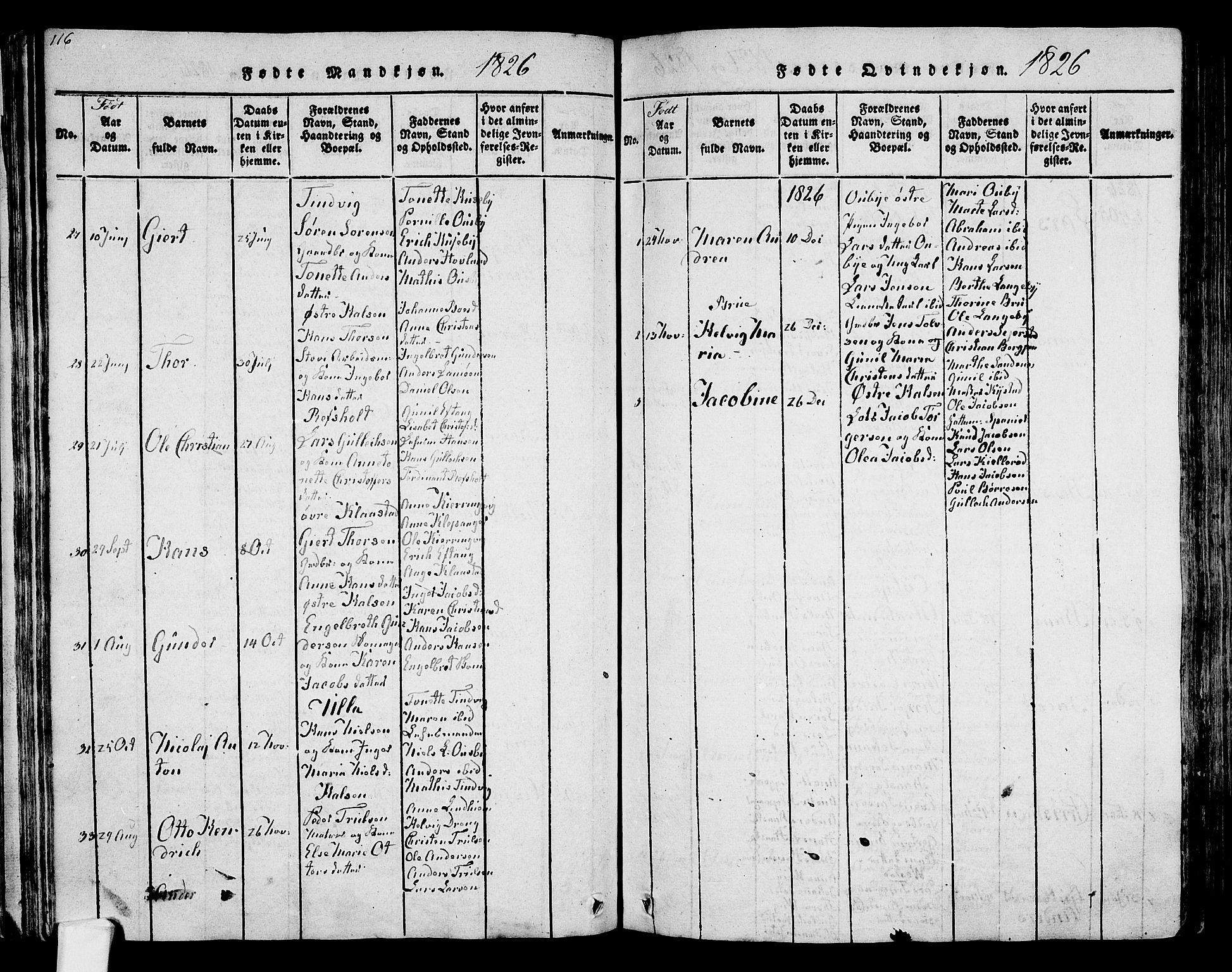 Tjølling kirkebøker, AV/SAKO-A-60/F/Fa/L0005: Ministerialbok nr. 5, 1814-1836, s. 116-117