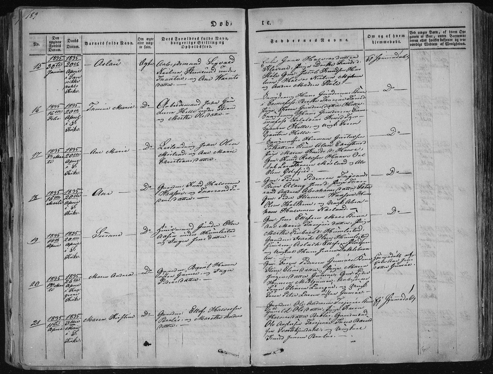 Sannidal kirkebøker, AV/SAKO-A-296/F/Fa/L0006: Ministerialbok nr. 6, 1831-1847, s. 189
