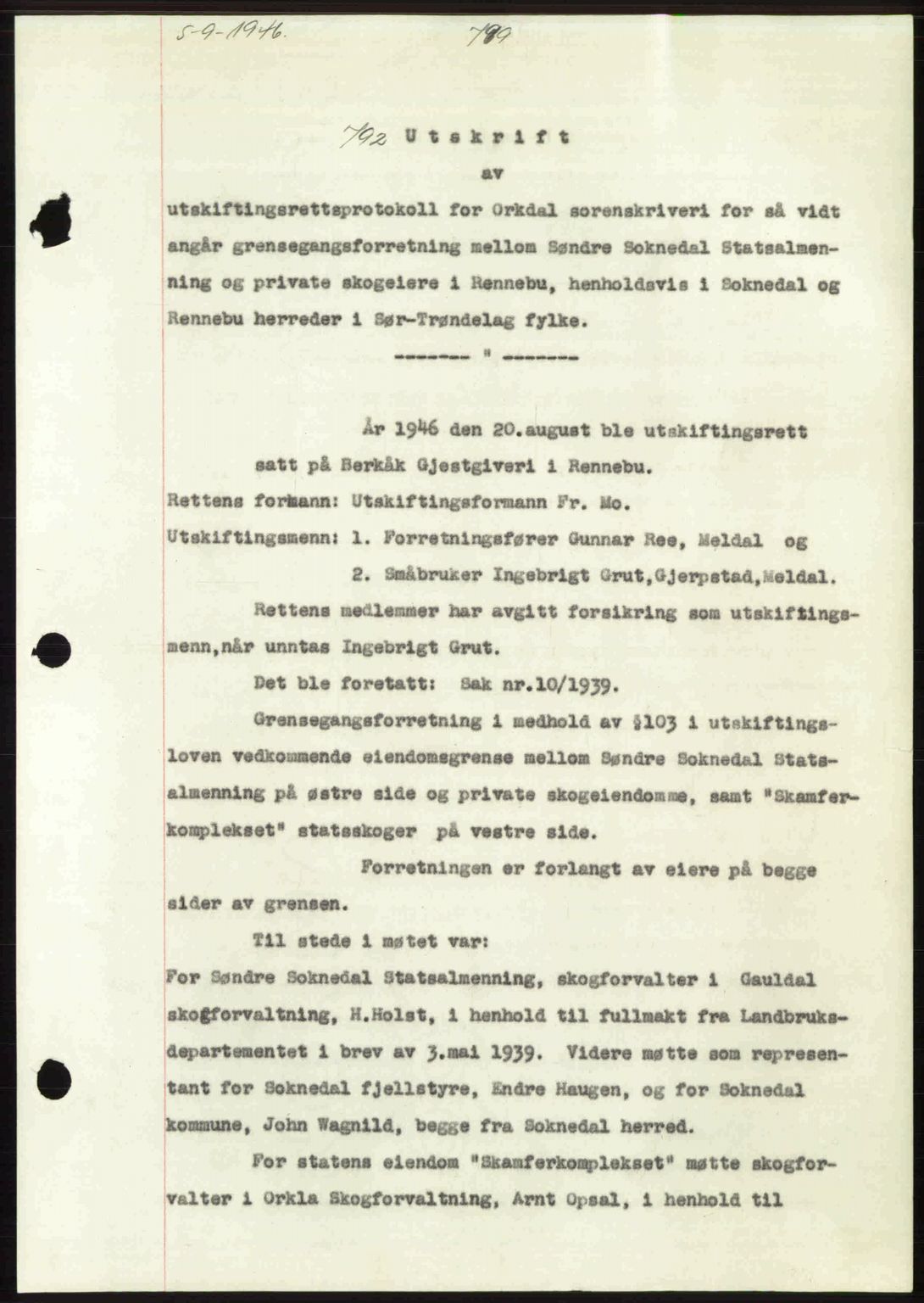 Gauldal sorenskriveri, SAT/A-0014/1/2/2C: Pantebok nr. A2, 1946-1946, Dagboknr: 792/1946