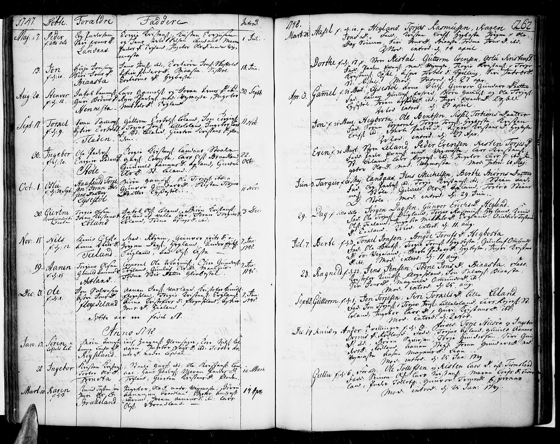 Sør-Audnedal sokneprestkontor, AV/SAK-1111-0039/F/Fa/Fab/L0001: Ministerialbok nr. A 1 /3, 1726-1783, s. 262
