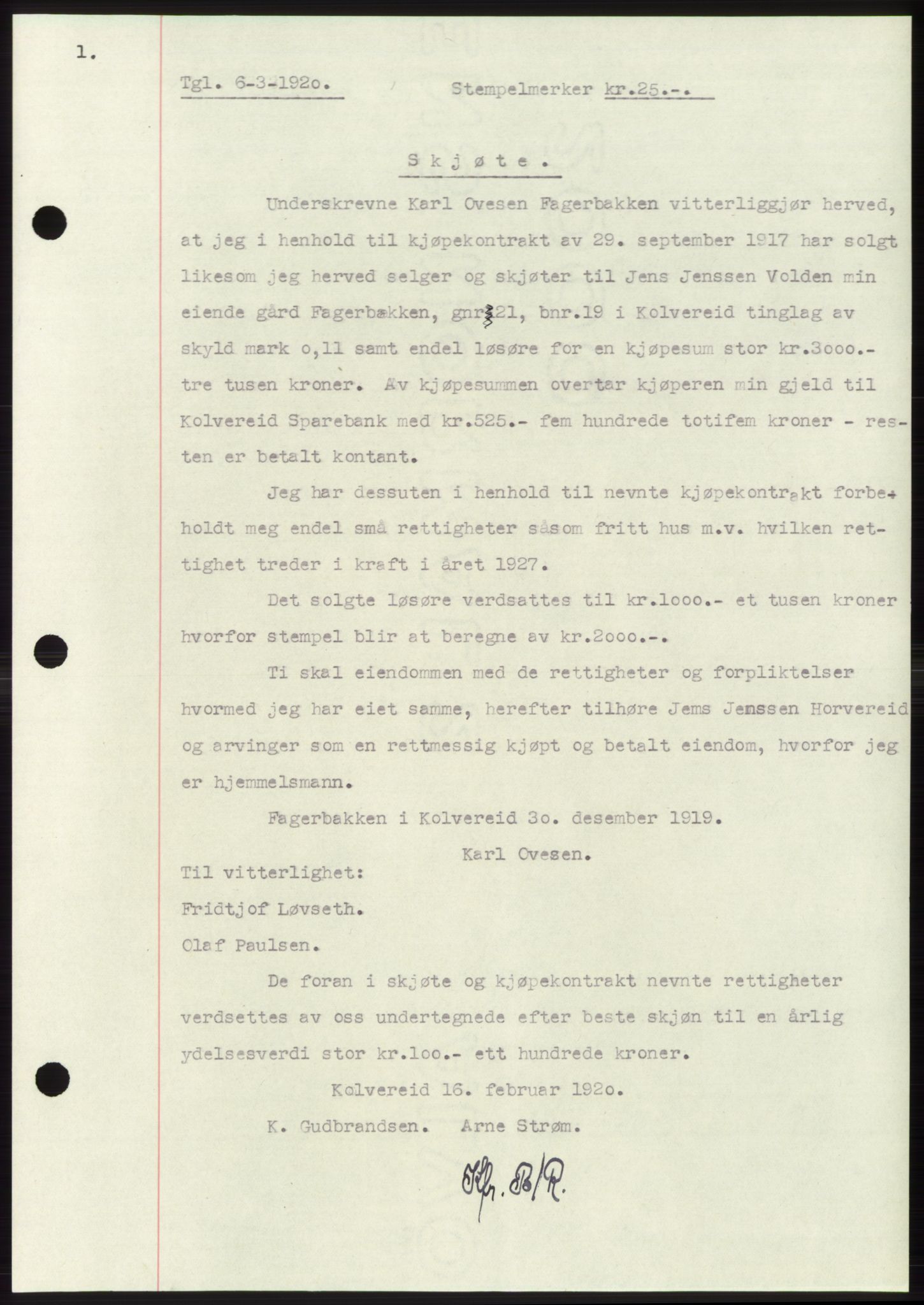 Namdal sorenskriveri, SAT/A-4133/1/2/2C: Pantebok nr. -, 1916-1921, Tingl.dato: 06.03.1920