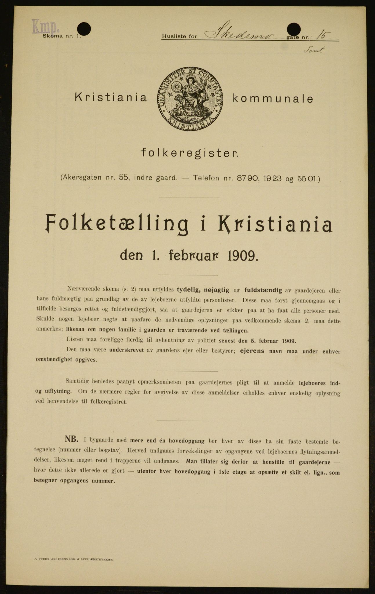 OBA, Kommunal folketelling 1.2.1909 for Kristiania kjøpstad, 1909, s. 86483