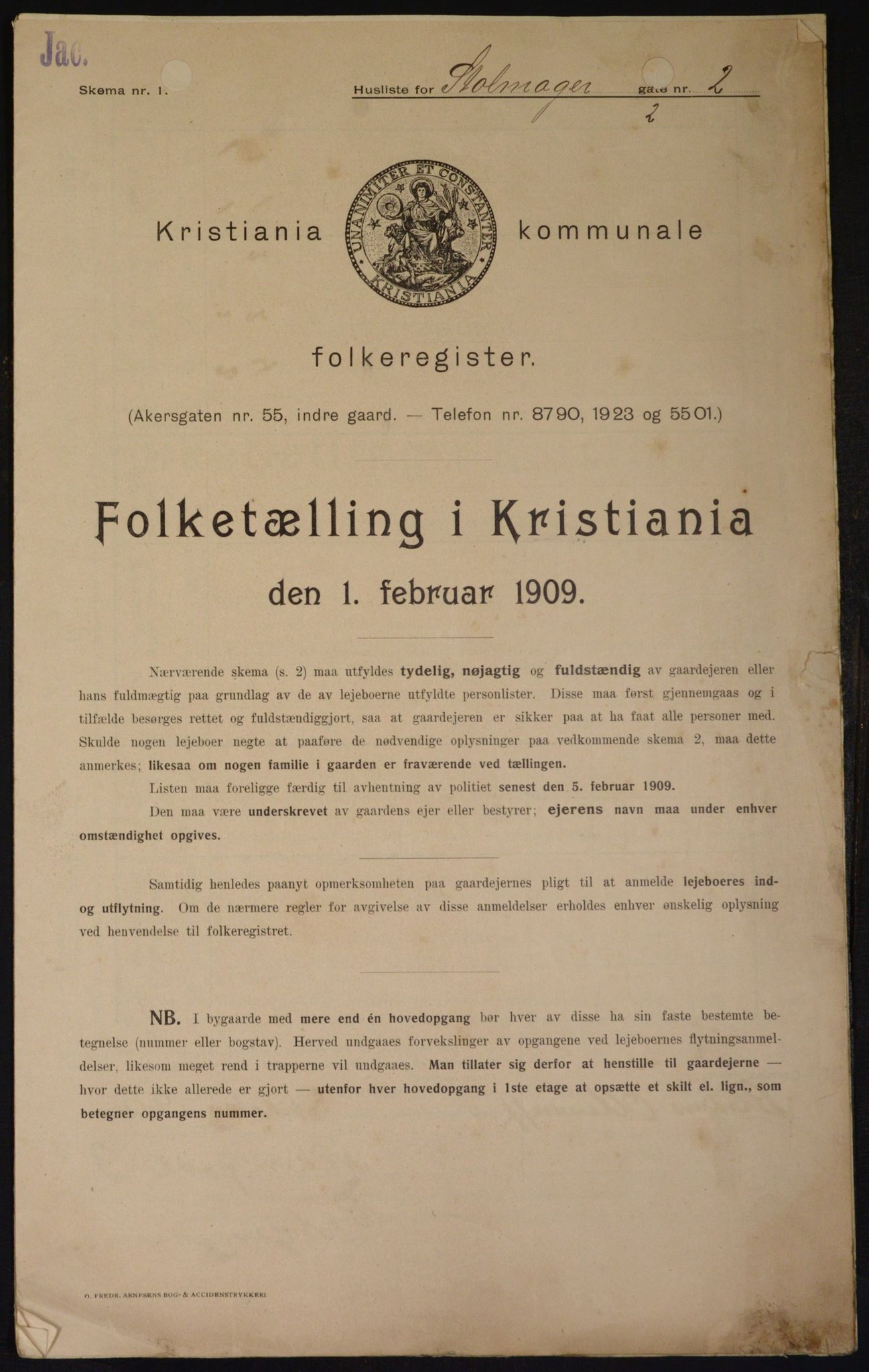 OBA, Kommunal folketelling 1.2.1909 for Kristiania kjøpstad, 1909, s. 92784
