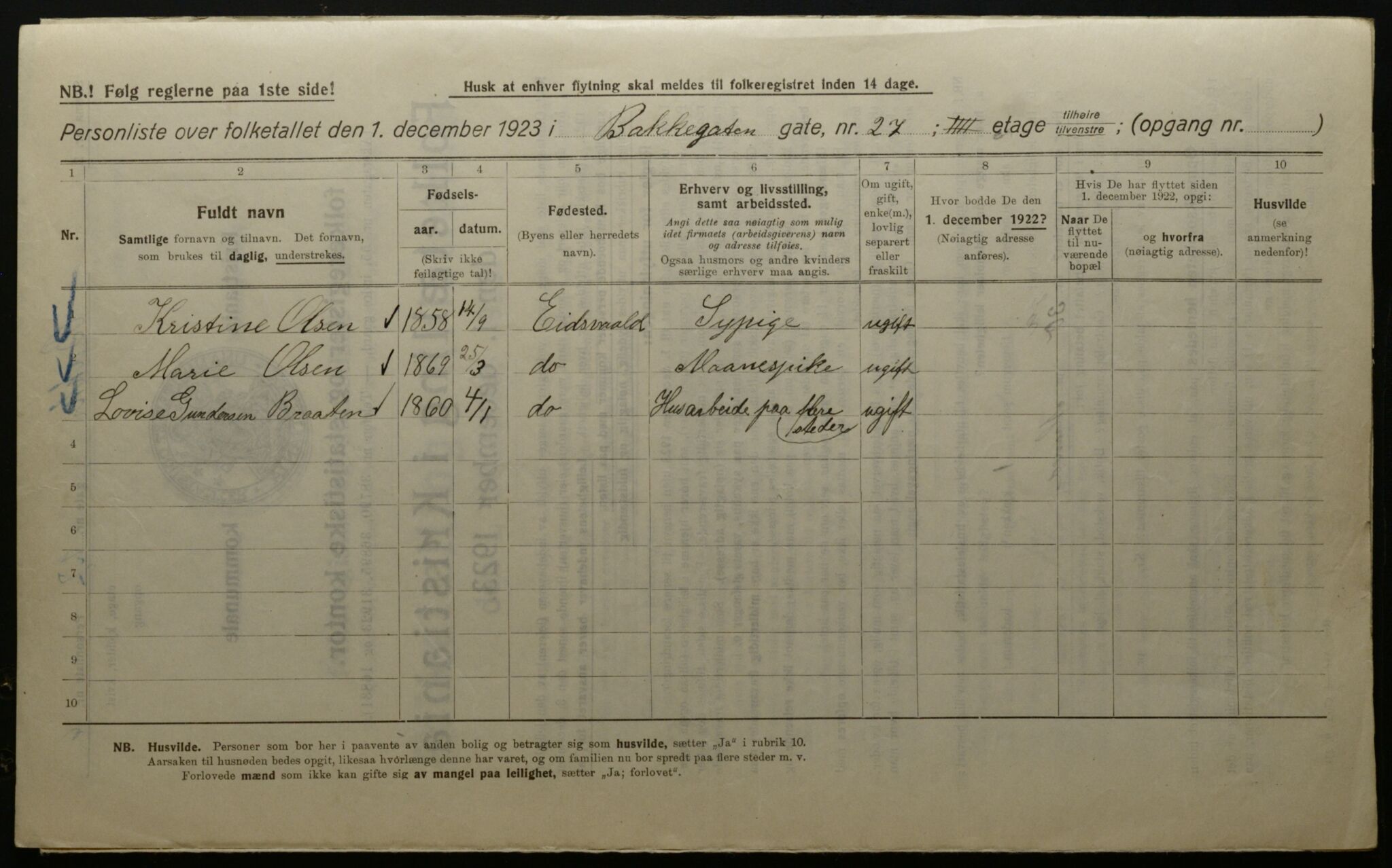 OBA, Kommunal folketelling 1.12.1923 for Kristiania, 1923, s. 3610