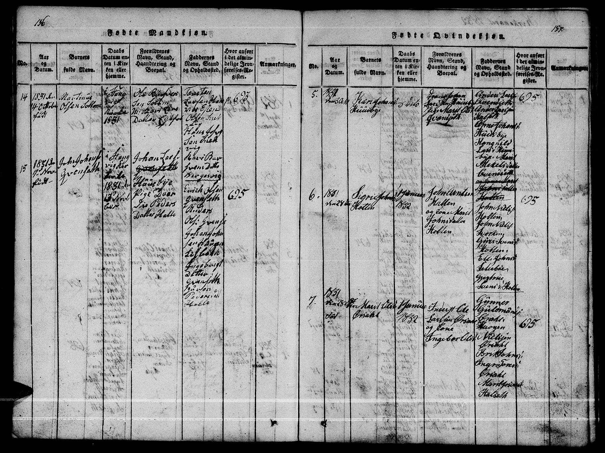 Ministerialprotokoller, klokkerbøker og fødselsregistre - Møre og Romsdal, AV/SAT-A-1454/592/L1031: Klokkerbok nr. 592C01, 1820-1833, s. 156-157