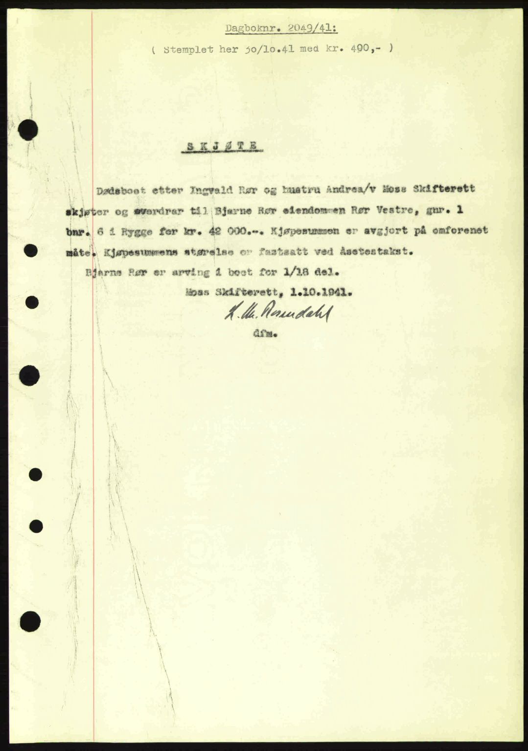 Moss sorenskriveri, SAO/A-10168: Pantebok nr. A9, 1941-1942, Dagboknr: 2049/1941
