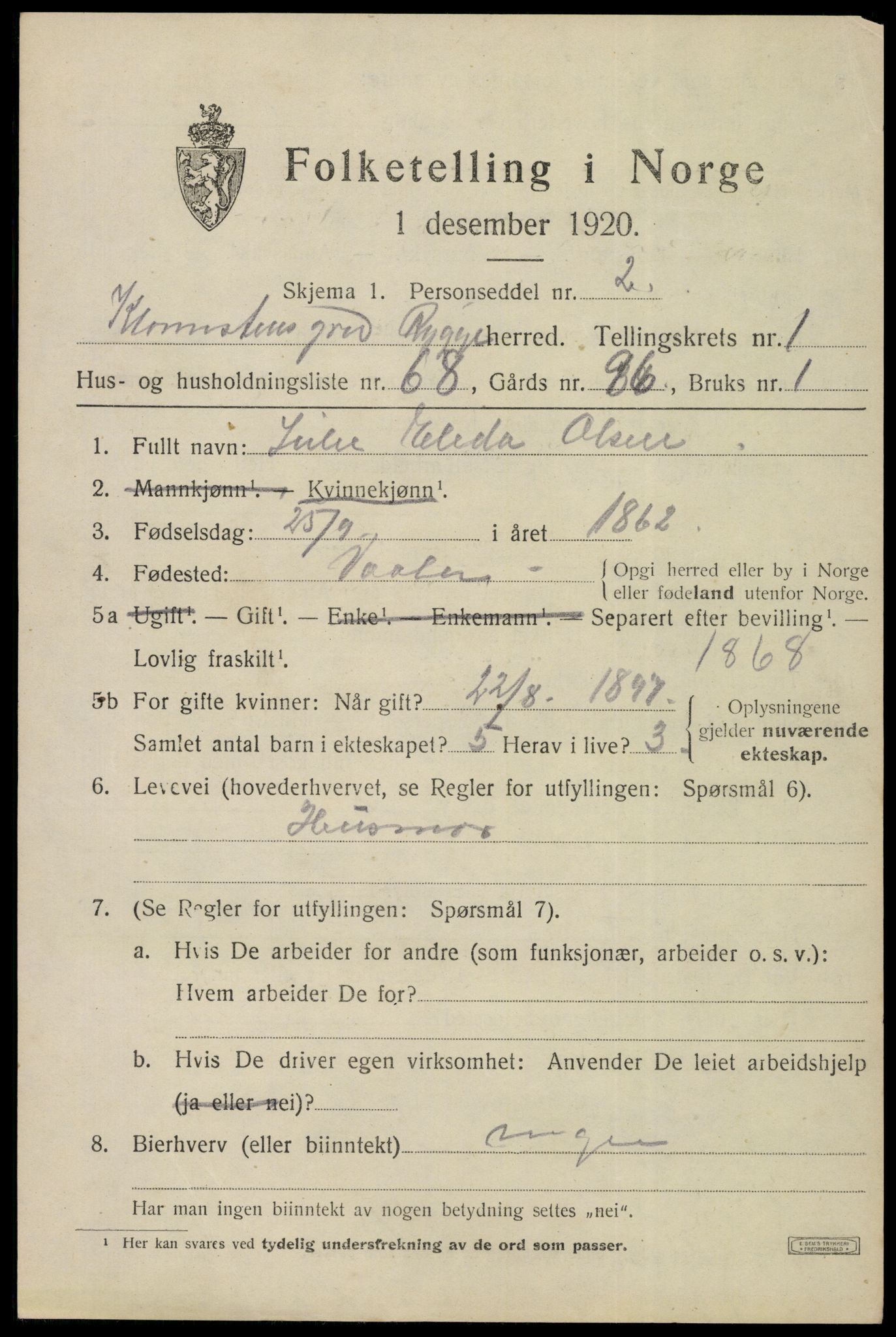 SAO, Folketelling 1920 for 0136 Rygge herred, 1920, s. 2945