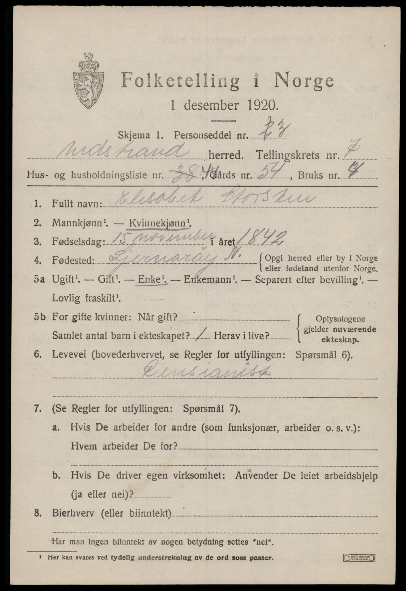 SAST, Folketelling 1920 for 1139 Nedstrand herred, 1920, s. 2911