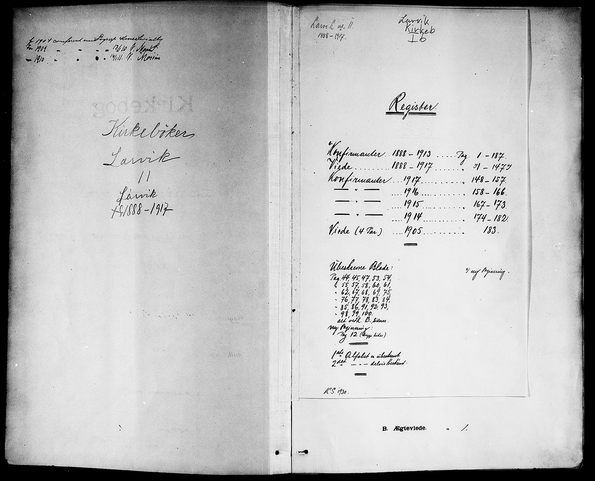 Larvik kirkebøker, SAKO/A-352/G/Ga/L0006: Klokkerbok nr. I 6, 1888-1917