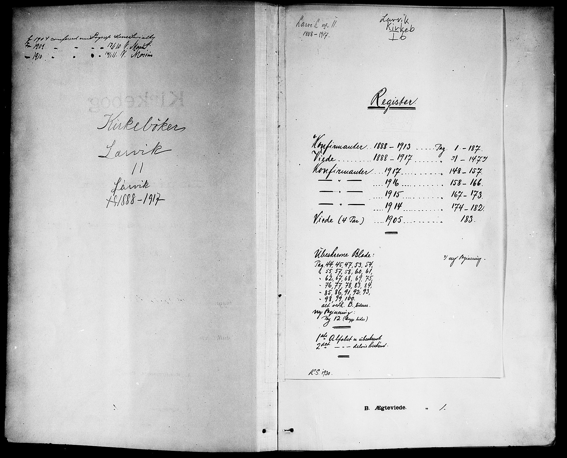Larvik kirkebøker, AV/SAKO-A-352/G/Ga/L0006: Klokkerbok nr. I 6, 1888-1917