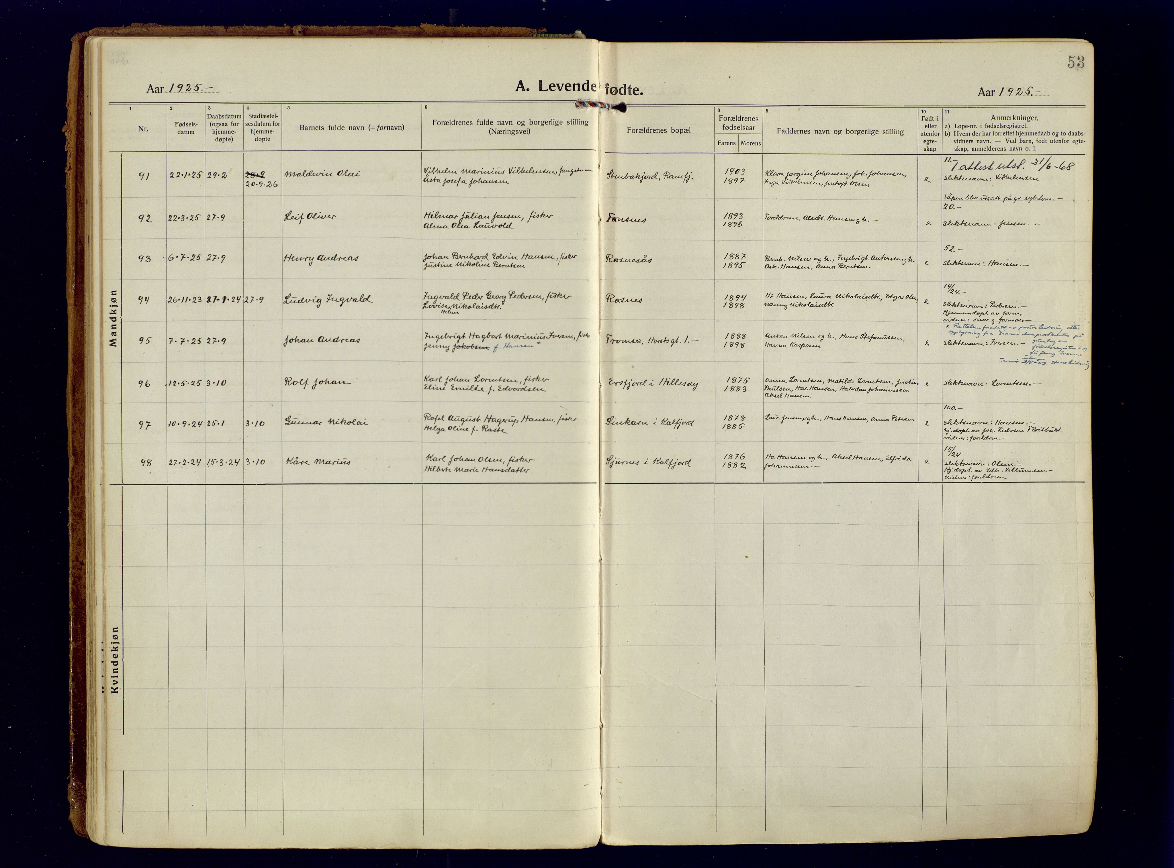 Tromsøysund sokneprestkontor, AV/SATØ-S-1304/G/Ga/L0009kirke: Ministerialbok nr. 9, 1922-1934, s. 53