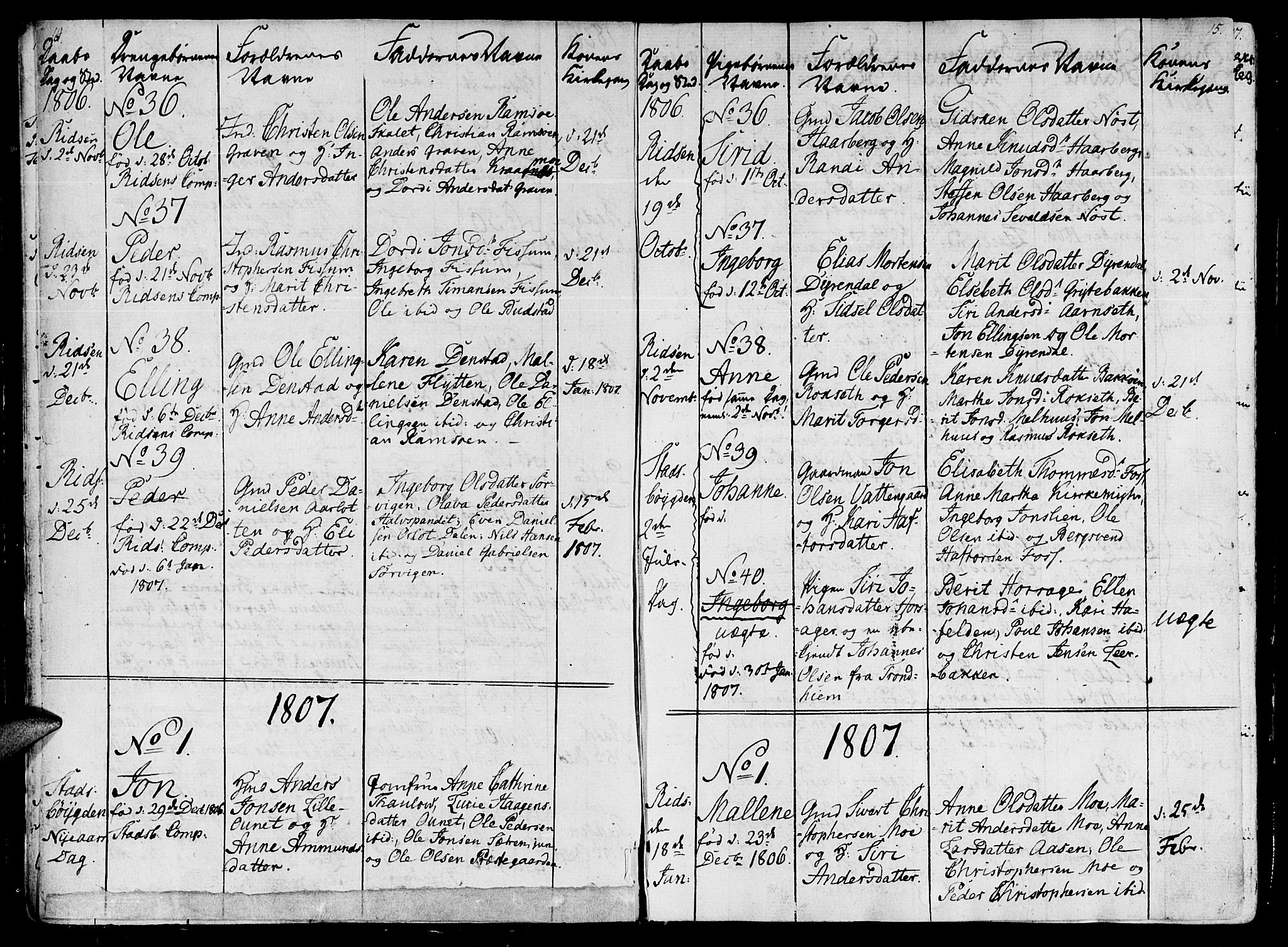 Ministerialprotokoller, klokkerbøker og fødselsregistre - Sør-Trøndelag, AV/SAT-A-1456/646/L0607: Ministerialbok nr. 646A05, 1806-1815, s. 14-15