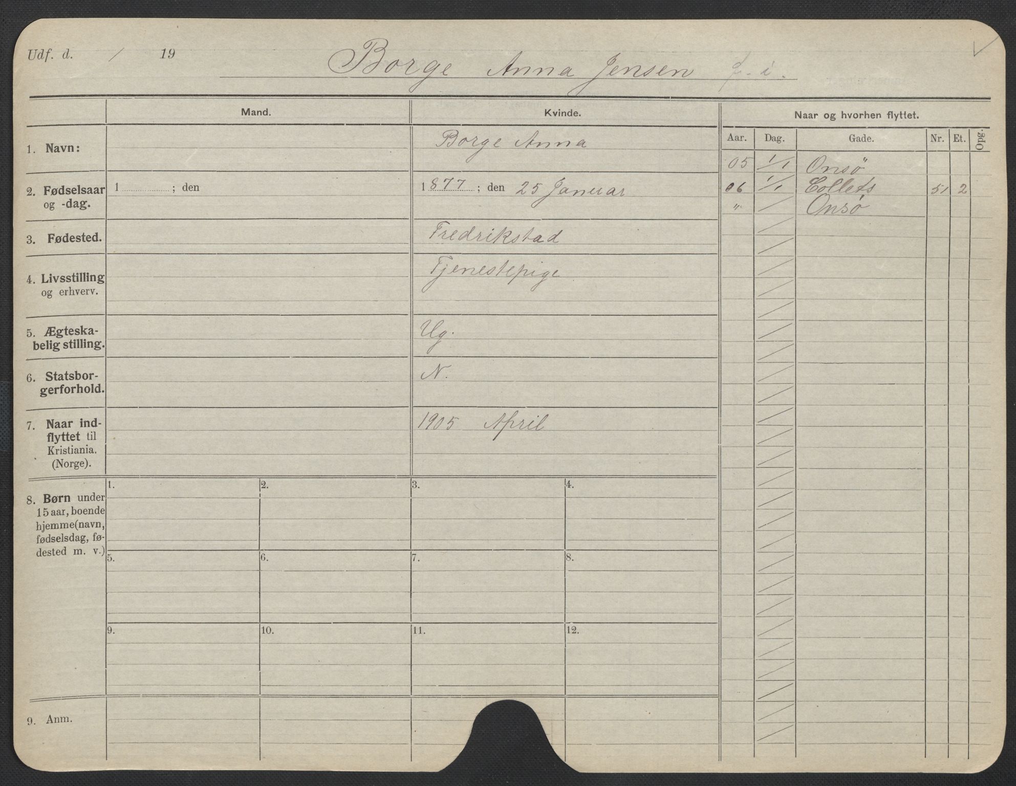 Oslo folkeregister, Registerkort, AV/SAO-A-11715/F/Fa/Fac/L0013: Kvinner, 1906-1914, s. 600a