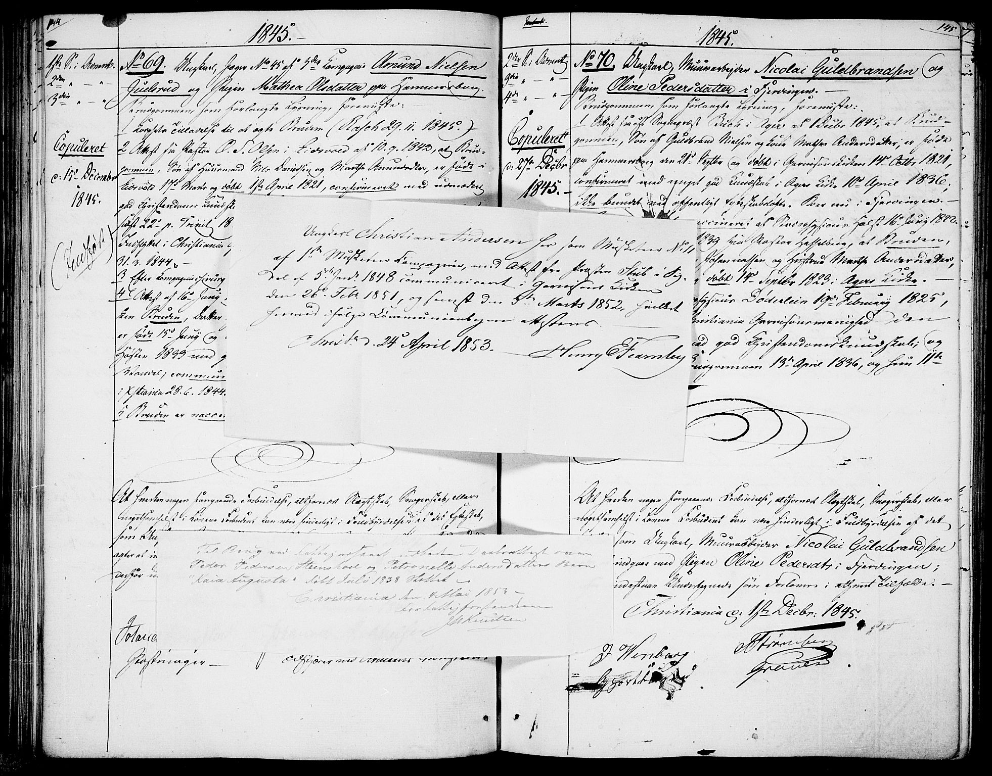 Garnisonsmenigheten Kirkebøker, SAO/A-10846/H/Ha/L0005: Lysningsprotokoll nr. I 5, 1844-1856, s. 144-145
