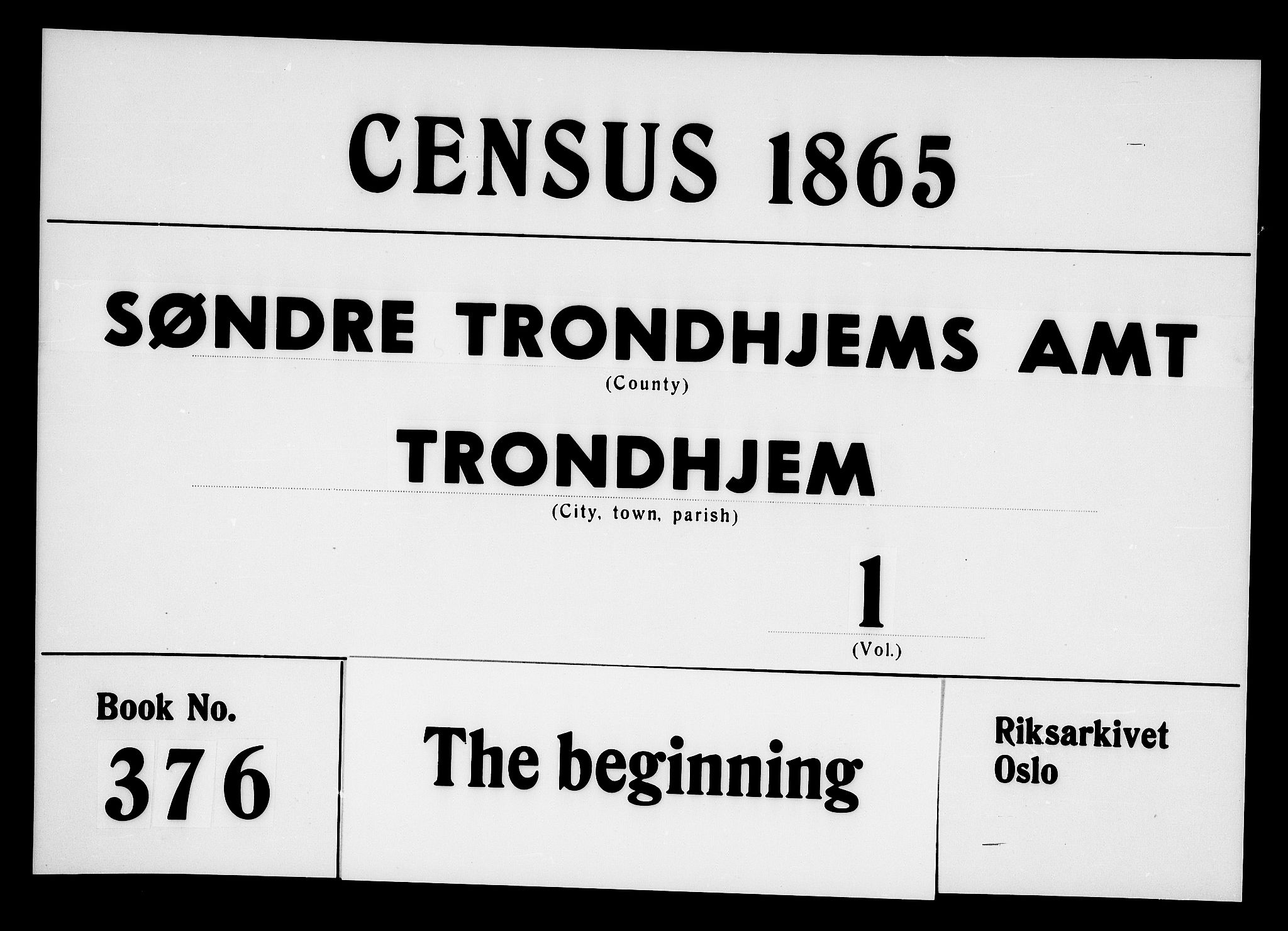 RA, Folketelling 1865 for 1601 Trondheim kjøpstad, 1865, s. 1