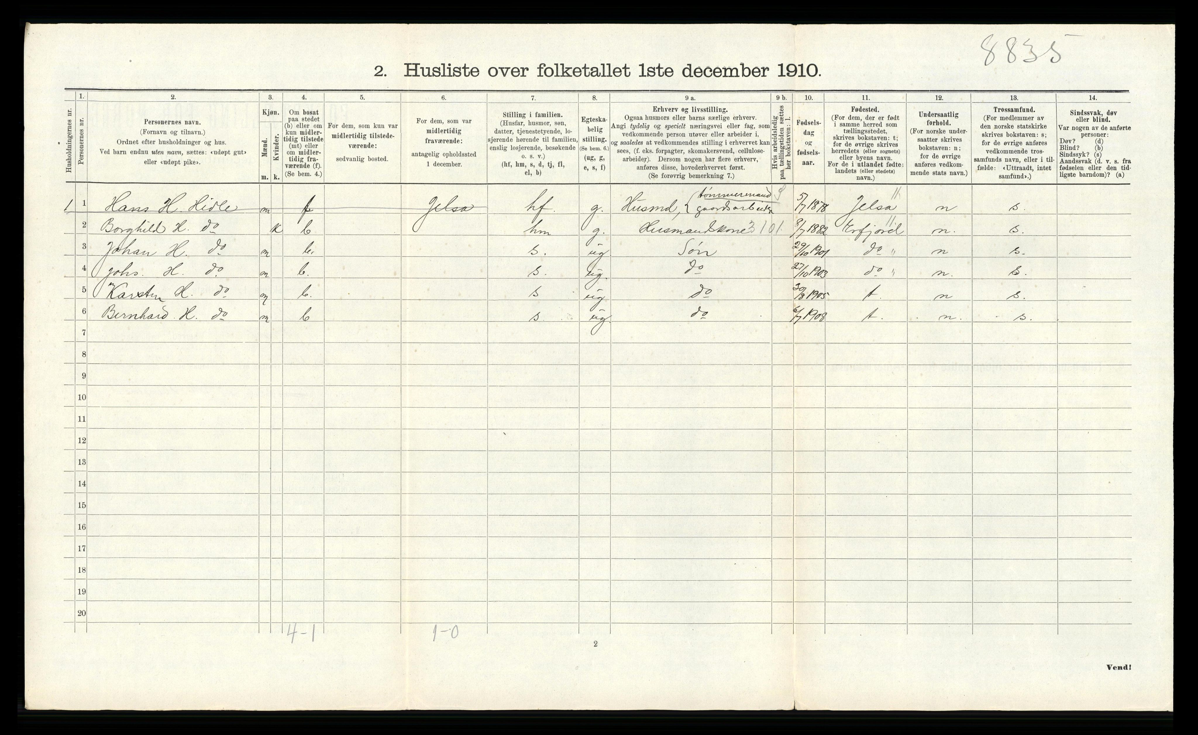 RA, Folketelling 1910 for 1140 Sjernarøy herred, 1910, s. 290