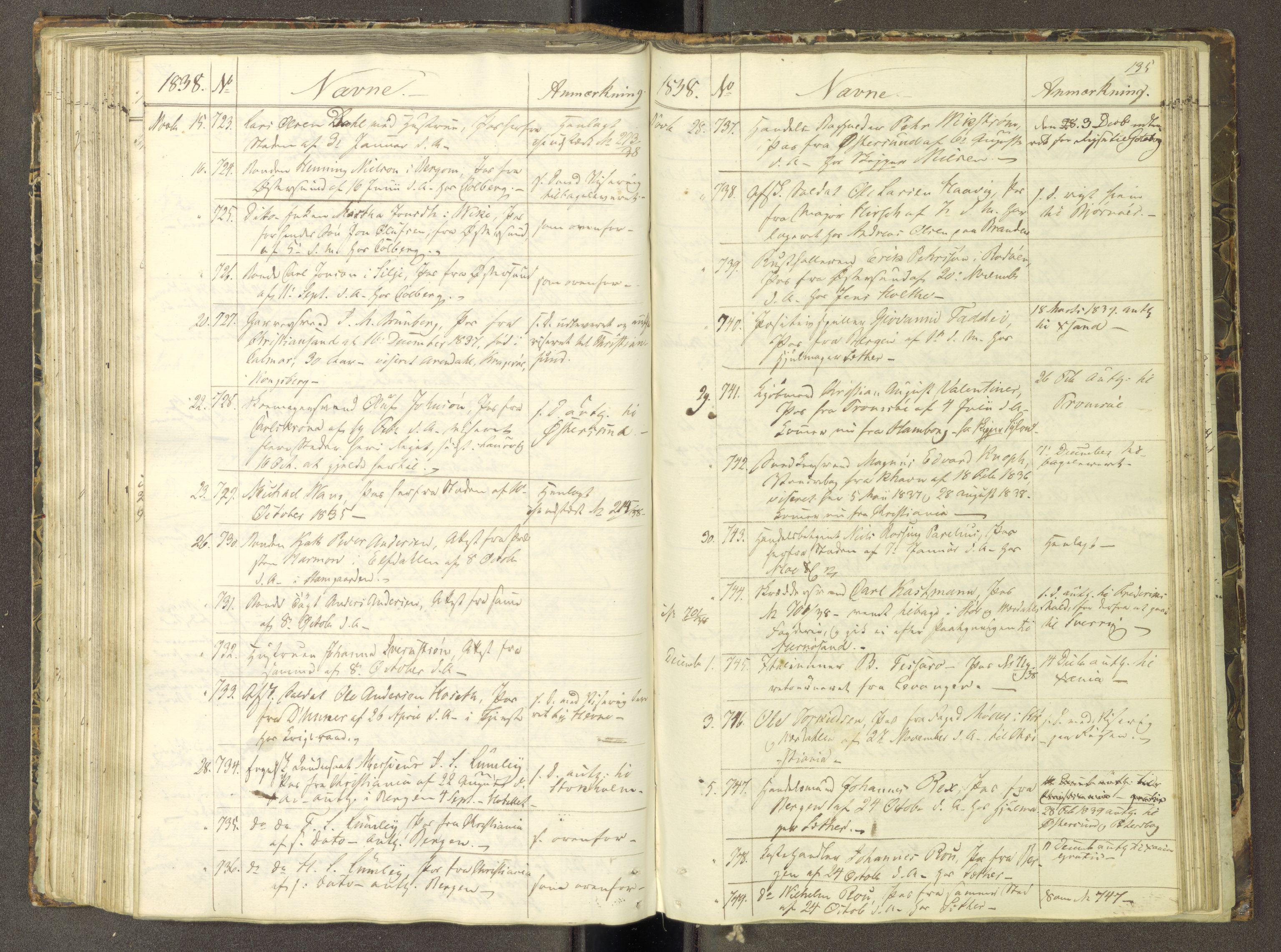 Trondheim politikammer, AV/SAT-A-1887/1/30/L0007: Passprotokoll. Første del:utstedtete pass. Andre del :innleverte/fornyede, 1837-1840, s. 134b-135a