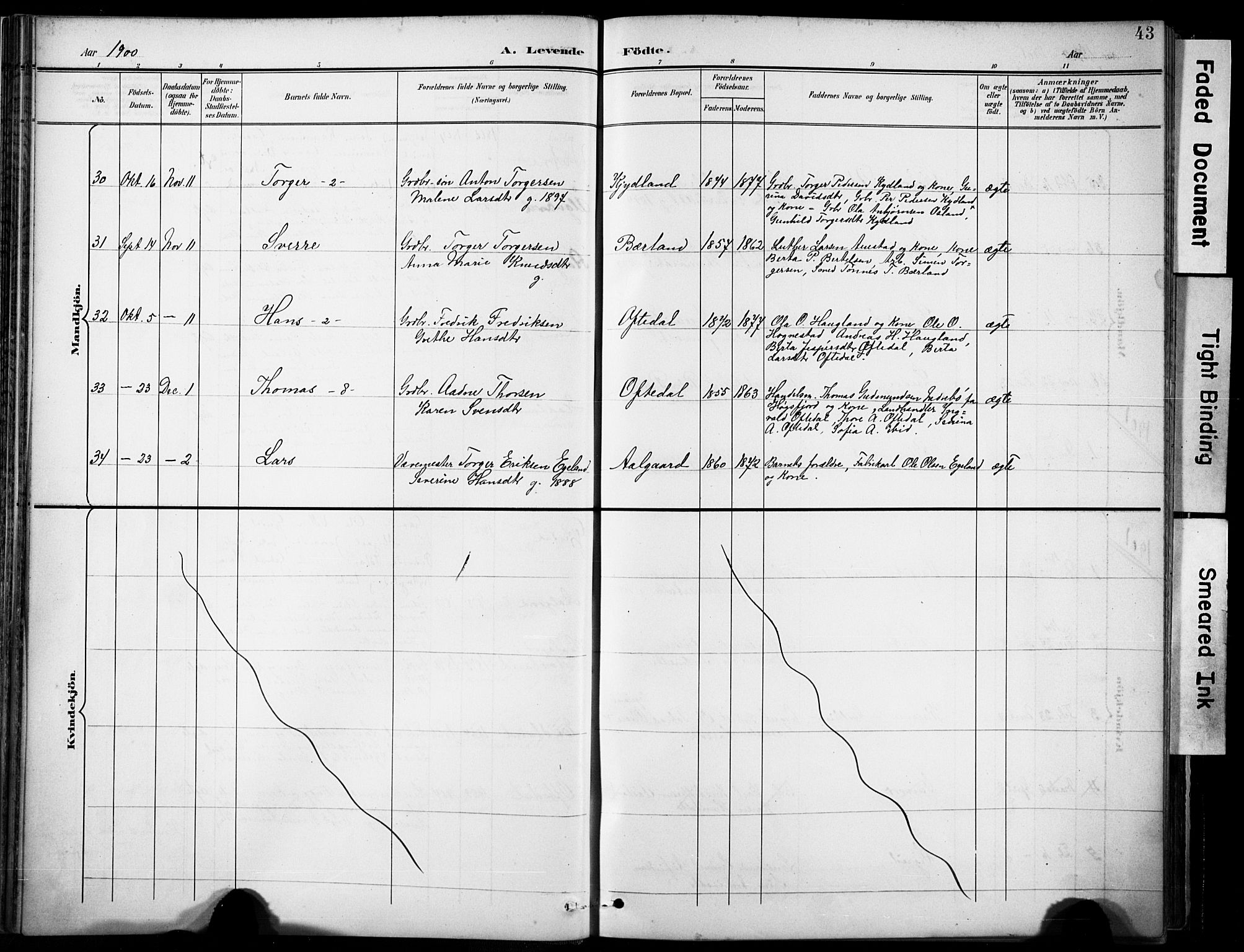 Lye sokneprestkontor, AV/SAST-A-101794/001/30BA/L0012: Ministerialbok nr. A 11, 1896-1909, s. 43