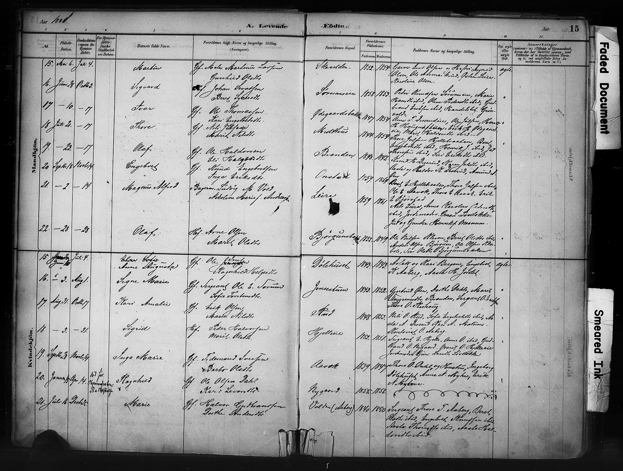 Nord-Aurdal prestekontor, AV/SAH-PREST-132/H/Ha/Haa/L0013: Ministerialbok nr. 13, 1883-1895, s. 15
