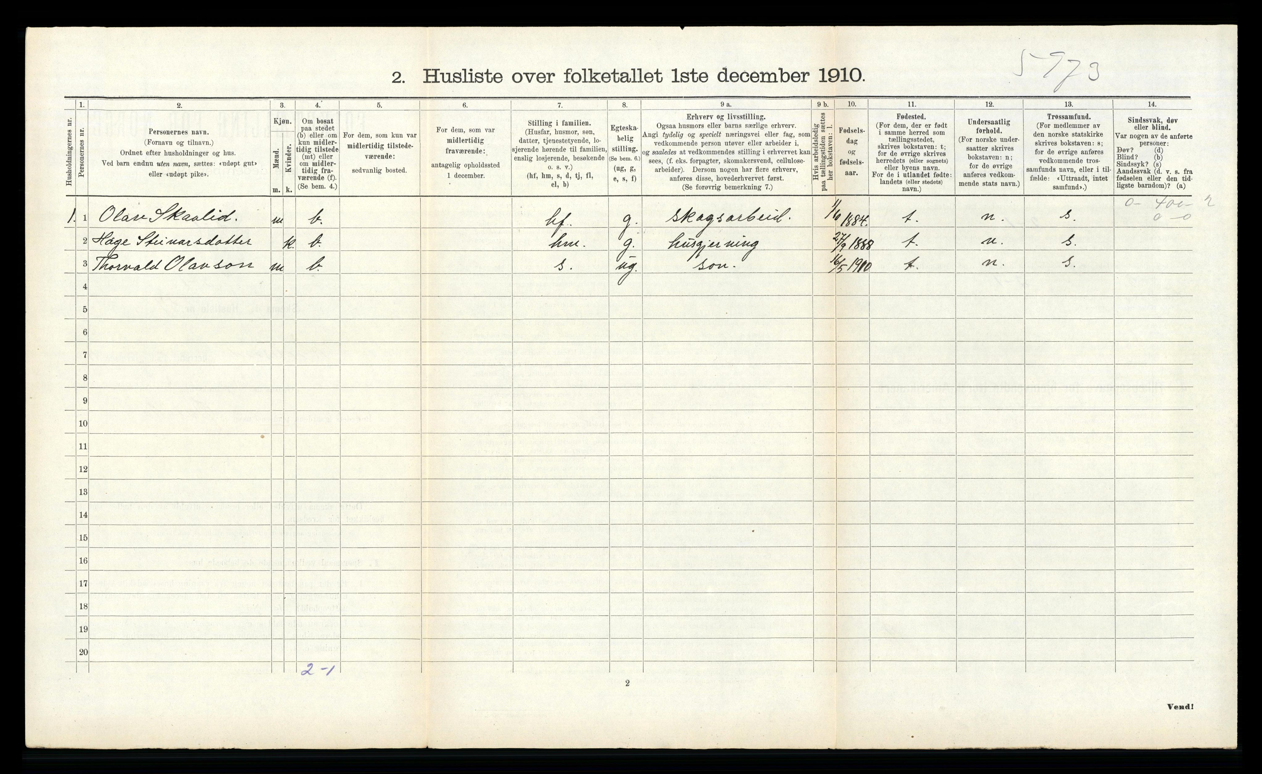 RA, Folketelling 1910 for 0829 Kviteseid herred, 1910, s. 1073