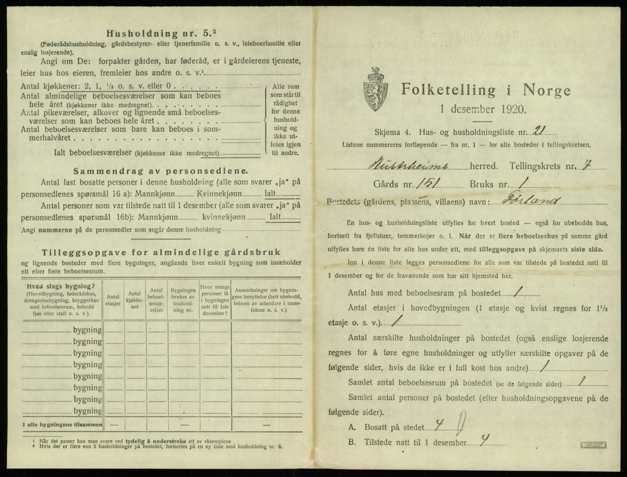 SAB, Folketelling 1920 for 1264 Austrheim herred, 1920, s. 379