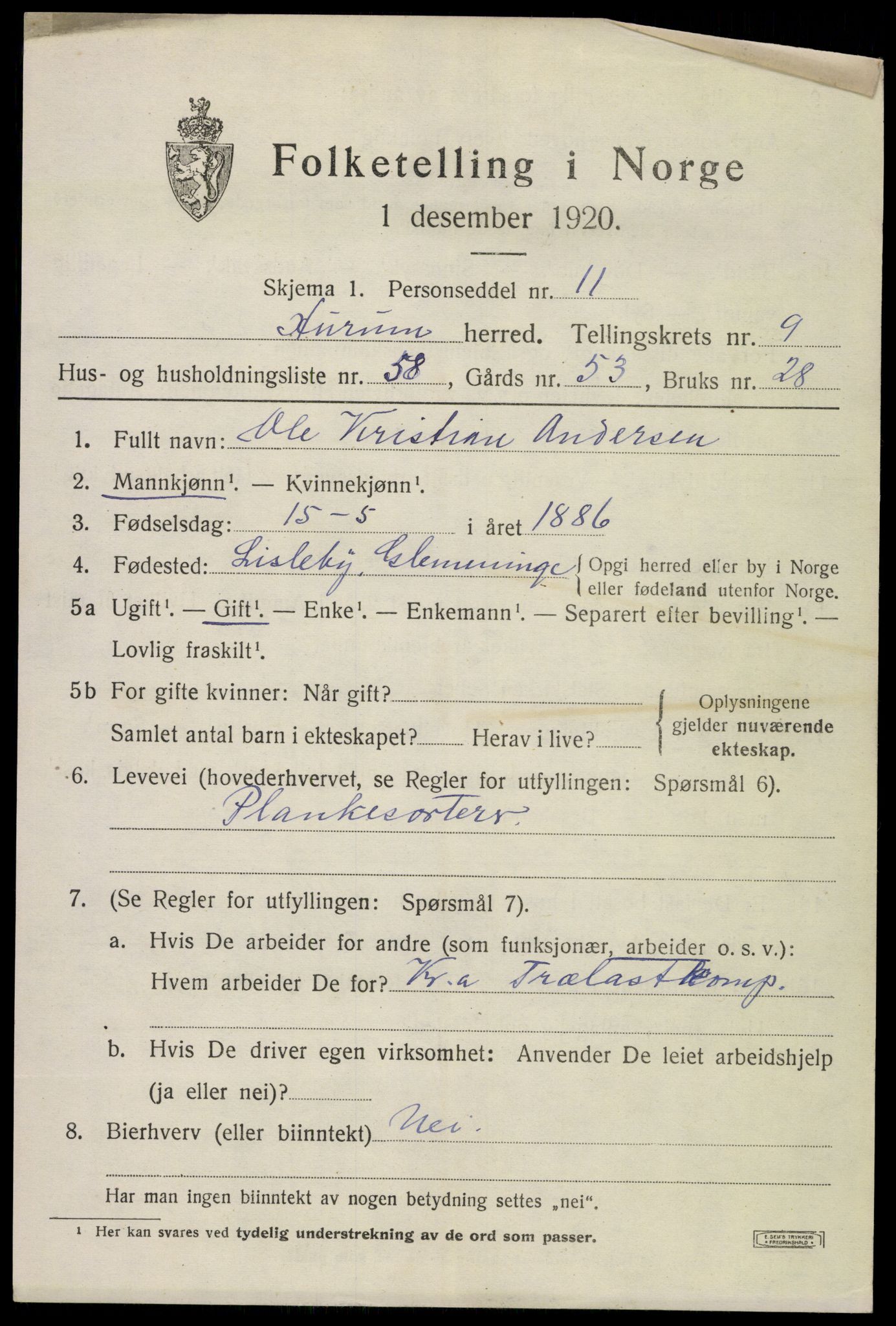 SAKO, Folketelling 1920 for 0628 Hurum herred, 1920, s. 12656