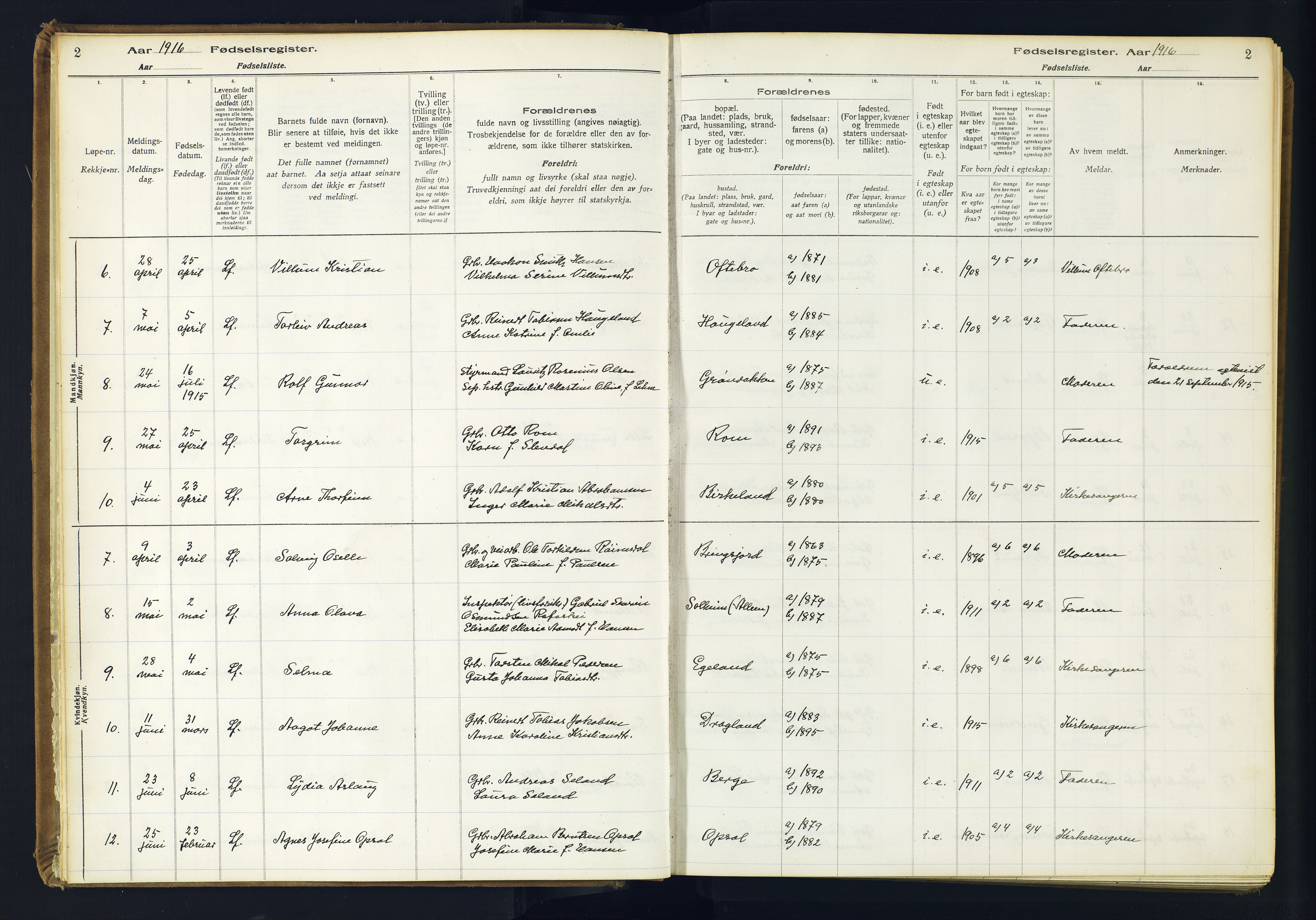 Lyngdal sokneprestkontor, SAK/1111-0029/J/Ja/L0001: Fødselsregister nr. A-VI-26, 1916-1951, s. 2