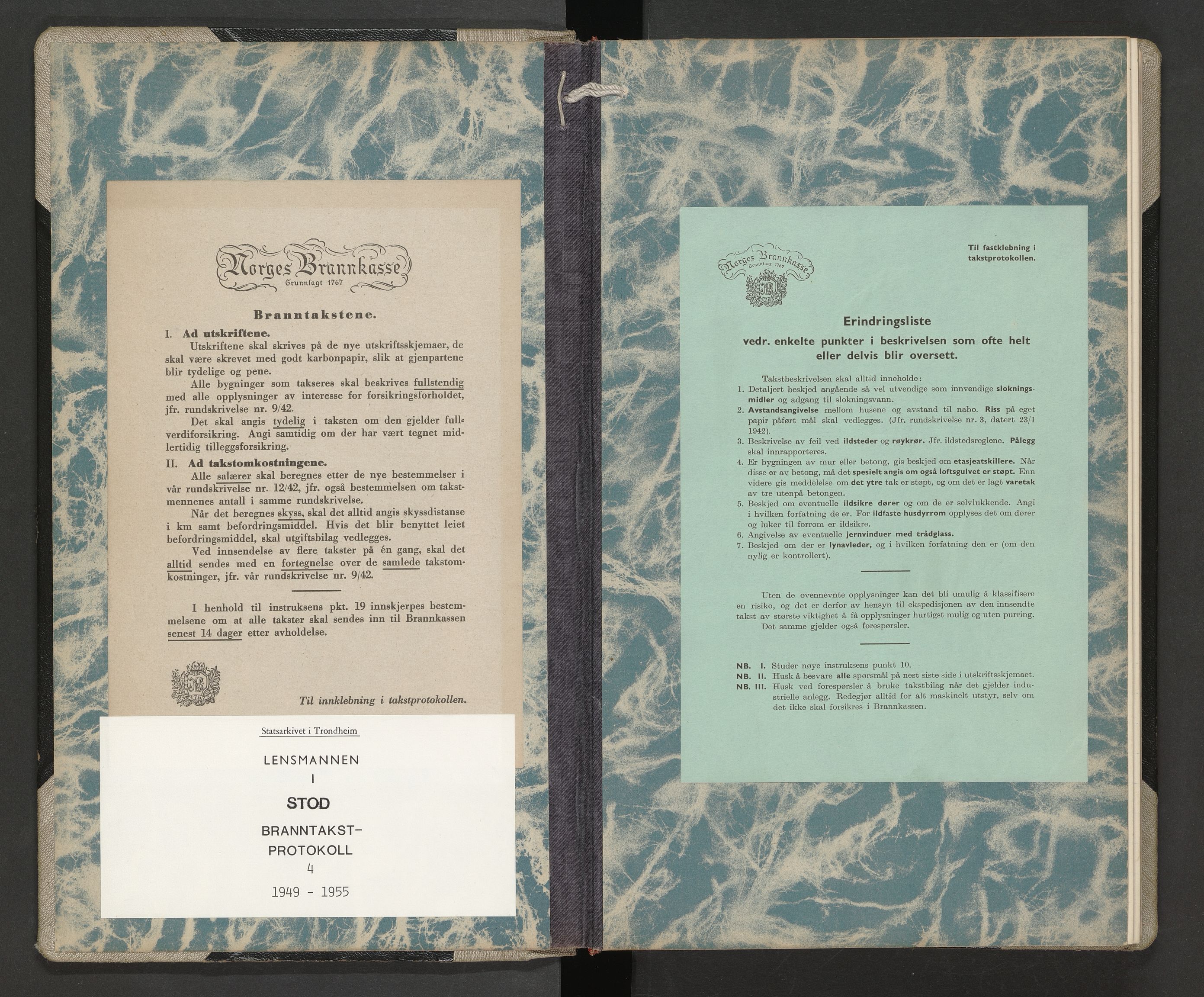Norges Brannkasse Stod, SAT/A-5549/Fa/L0004: Branntakstprotokoll, 1949-1955