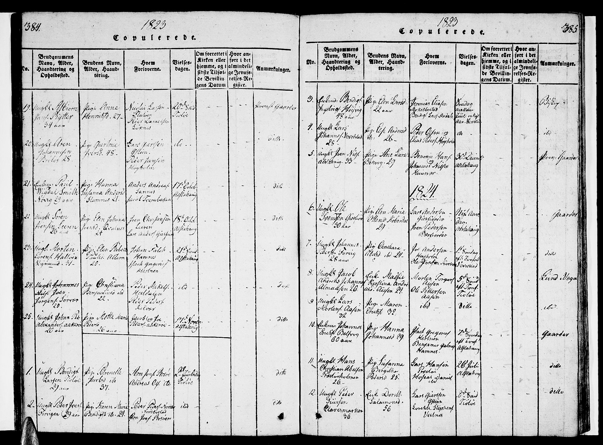 Ministerialprotokoller, klokkerbøker og fødselsregistre - Nordland, AV/SAT-A-1459/830/L0457: Klokkerbok nr. 830C01 /1, 1820-1842, s. 384-385