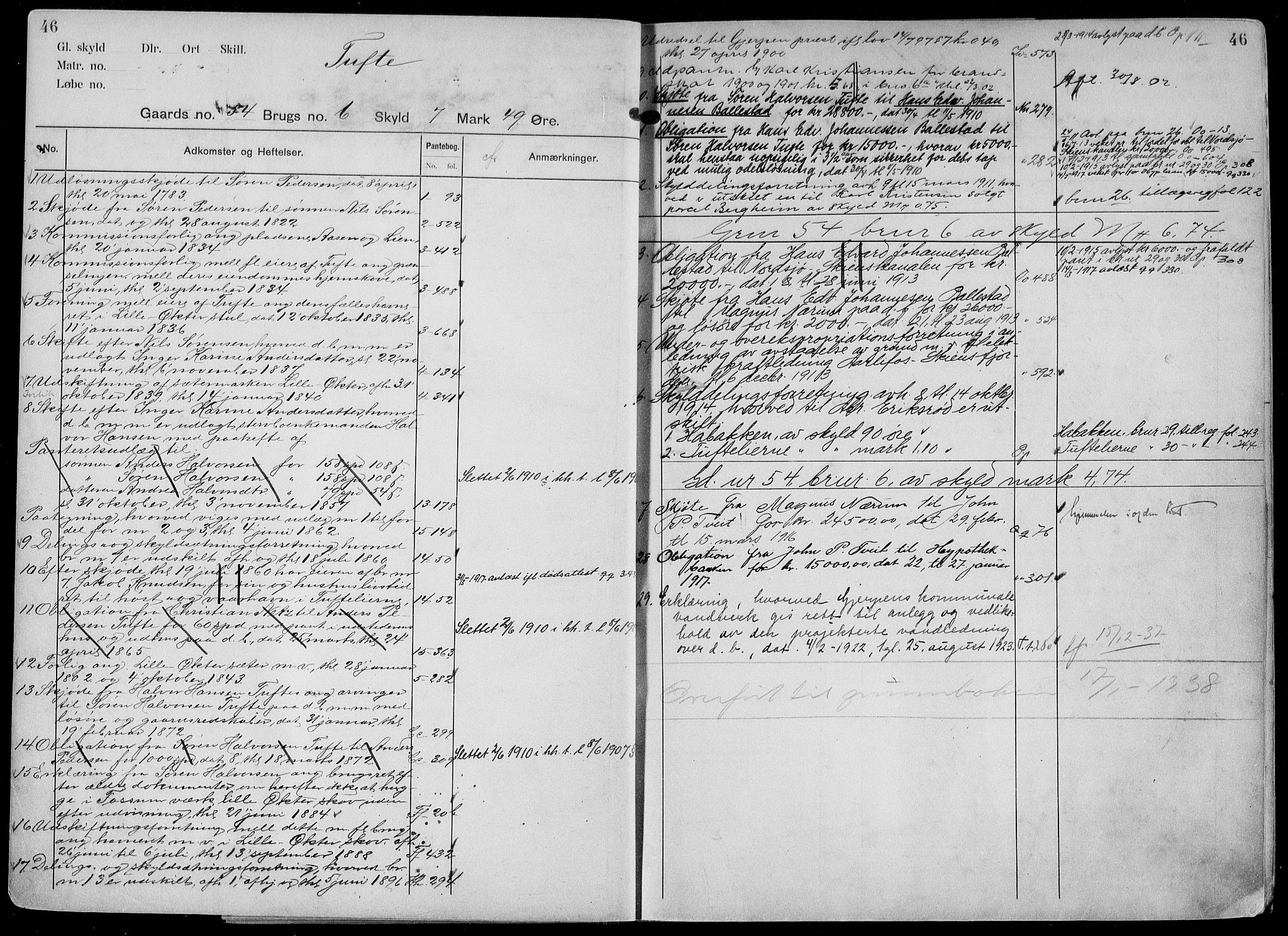 Gjerpen sorenskriveri, AV/SAKO-A-216/G/Gb/Gbd/L0002a: Panteregister nr. IV 2a, s. 46