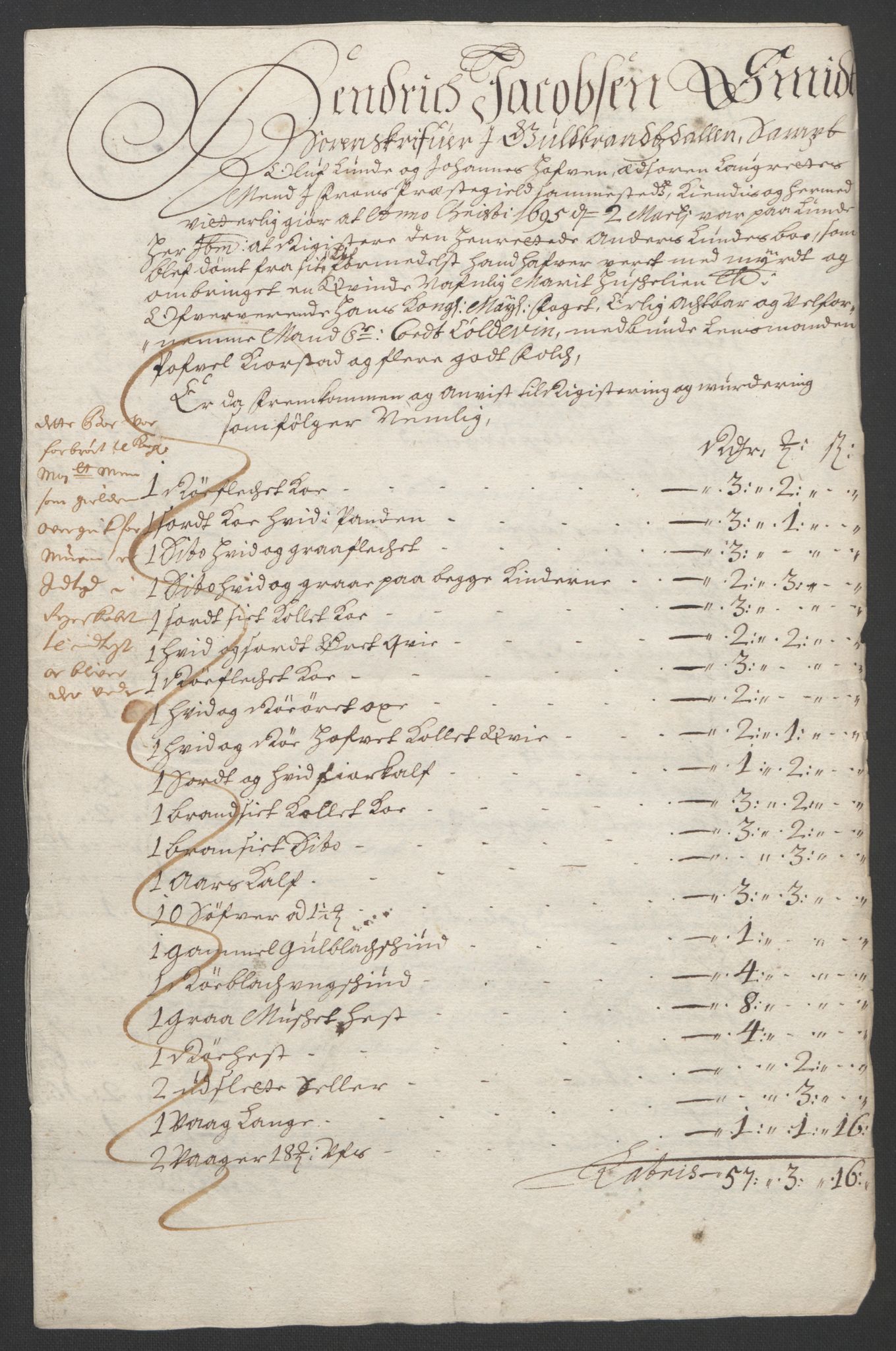 Rentekammeret inntil 1814, Reviderte regnskaper, Fogderegnskap, AV/RA-EA-4092/R17/L1169: Fogderegnskap Gudbrandsdal, 1695, s. 44