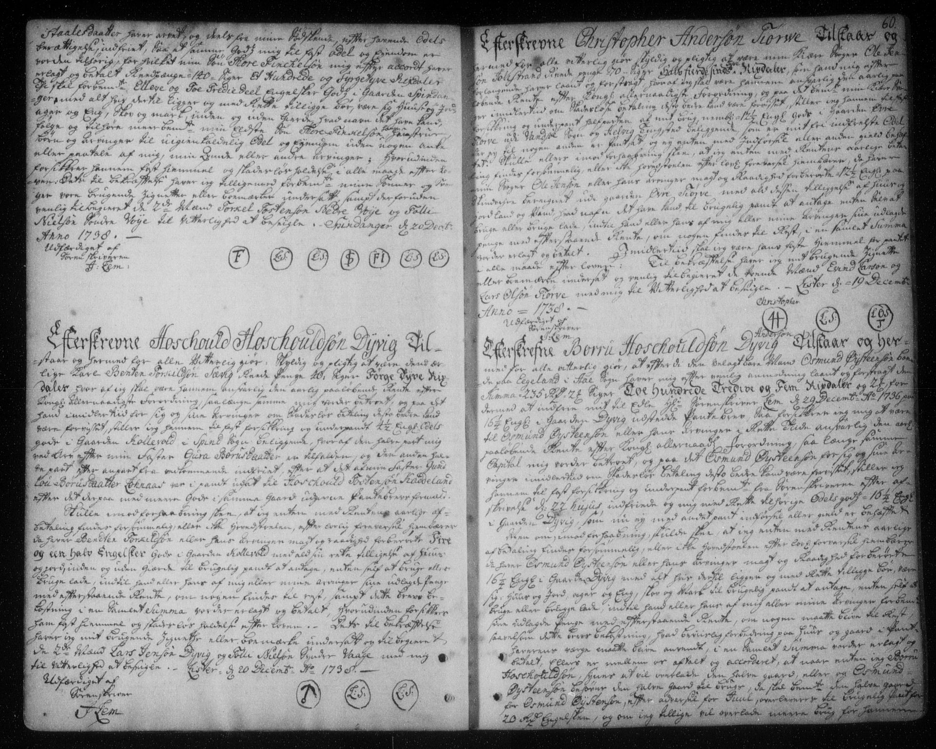 Lister sorenskriveri, SAK/1221-0003/G/Gb/L0003: Pantebok nr. 2, 1738-1744, s. 60