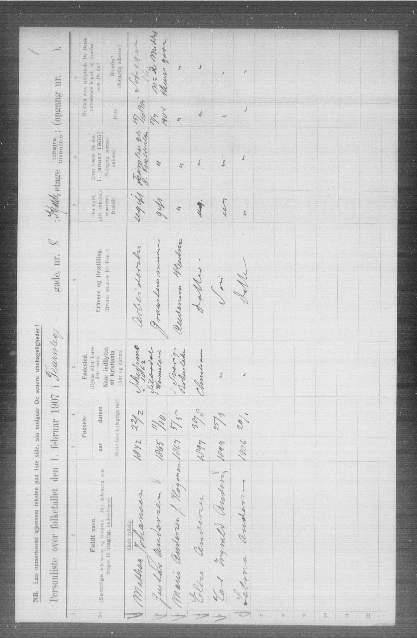 OBA, Kommunal folketelling 1.2.1907 for Kristiania kjøpstad, 1907, s. 12122